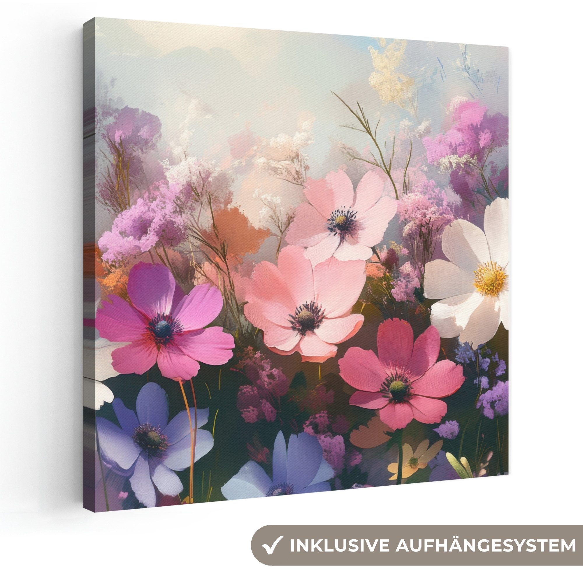 OneMillionCanvasses® Leinwandbild Blumen - Bunt - Blühend, Fotodruck (1 St), Wandbild, Deko Schlafzimmer Wohnzimmer Flur 20x20 cm