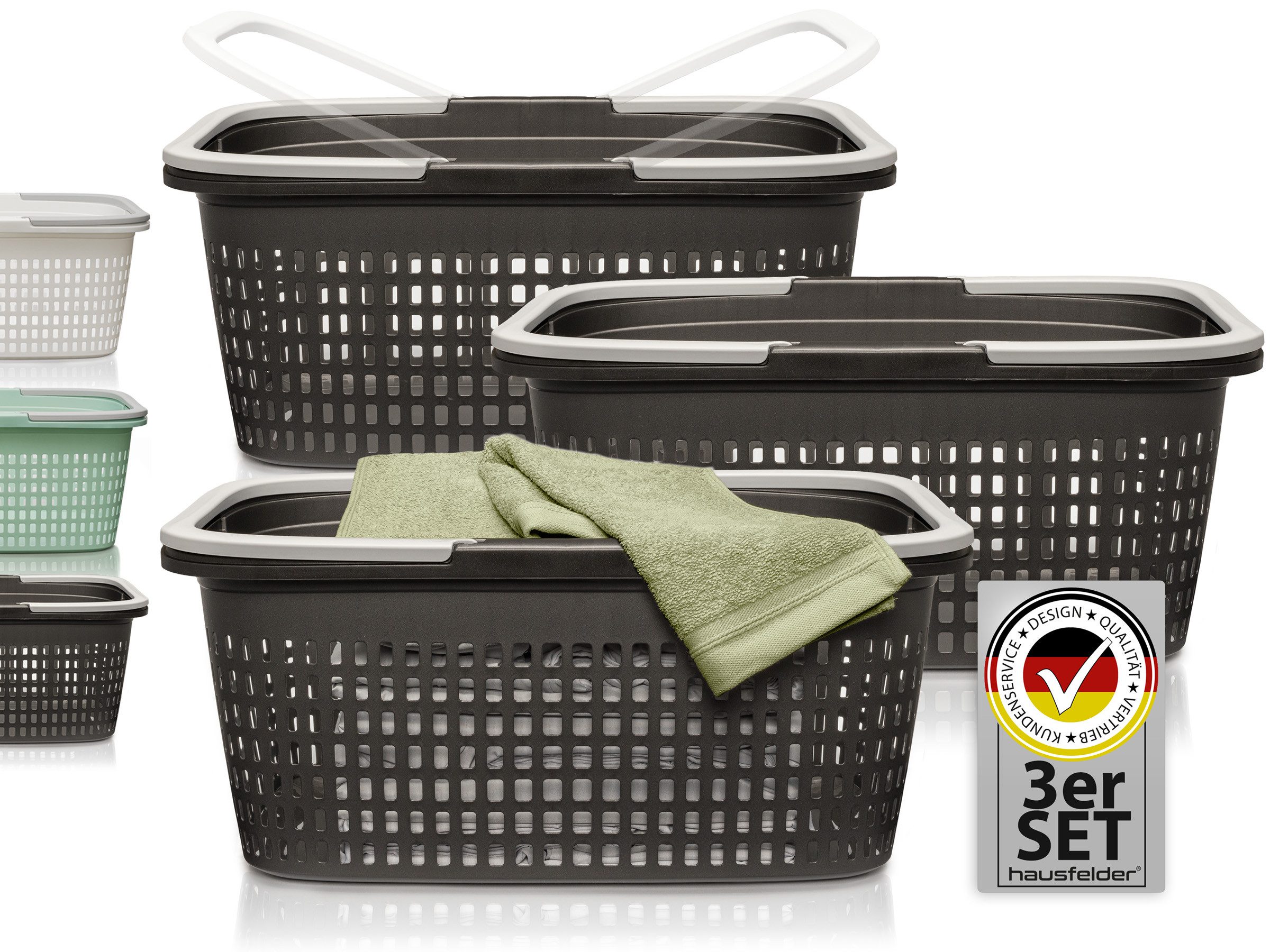 Hausfelder Wäschekorb Wäschewanne 58x37x25cm (Anthrazit-Schwarz, 3 günstig online kaufen