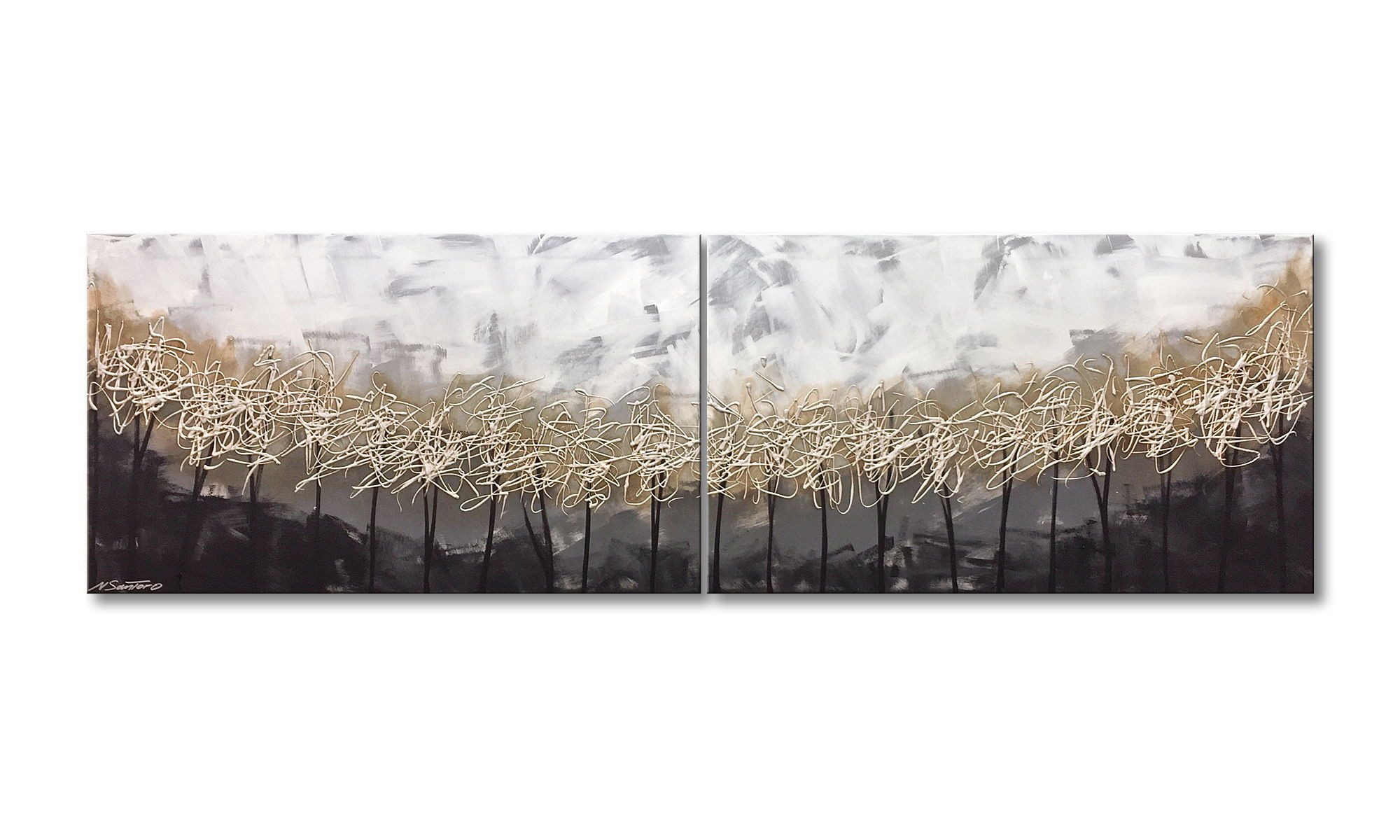 WandbilderXXL Gemälde Silver Trees 200 x 60 cm, Abstraktes Gemälde, handgemaltes Unikat