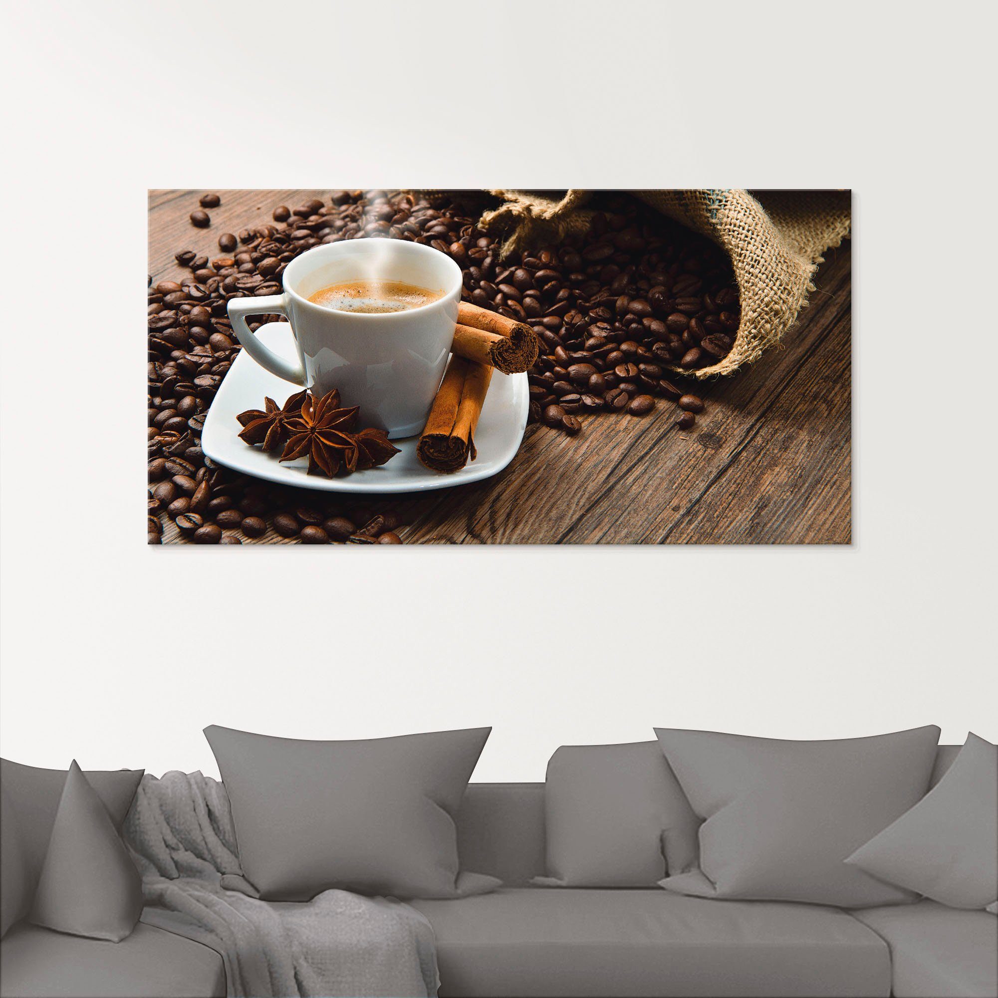 Artland Glasbild Kaffeetasse Leinensack mit Kaffeebohnen, günstig online kaufen