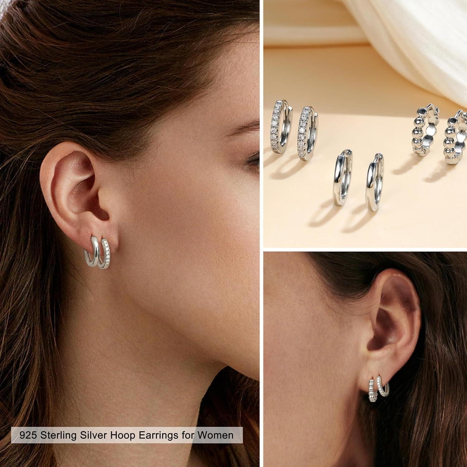 LuxusKollektion Creolen-Set 3 Paar Ohrringe Damen Creolen Silber 925 Goldene Sleeper Knorpel