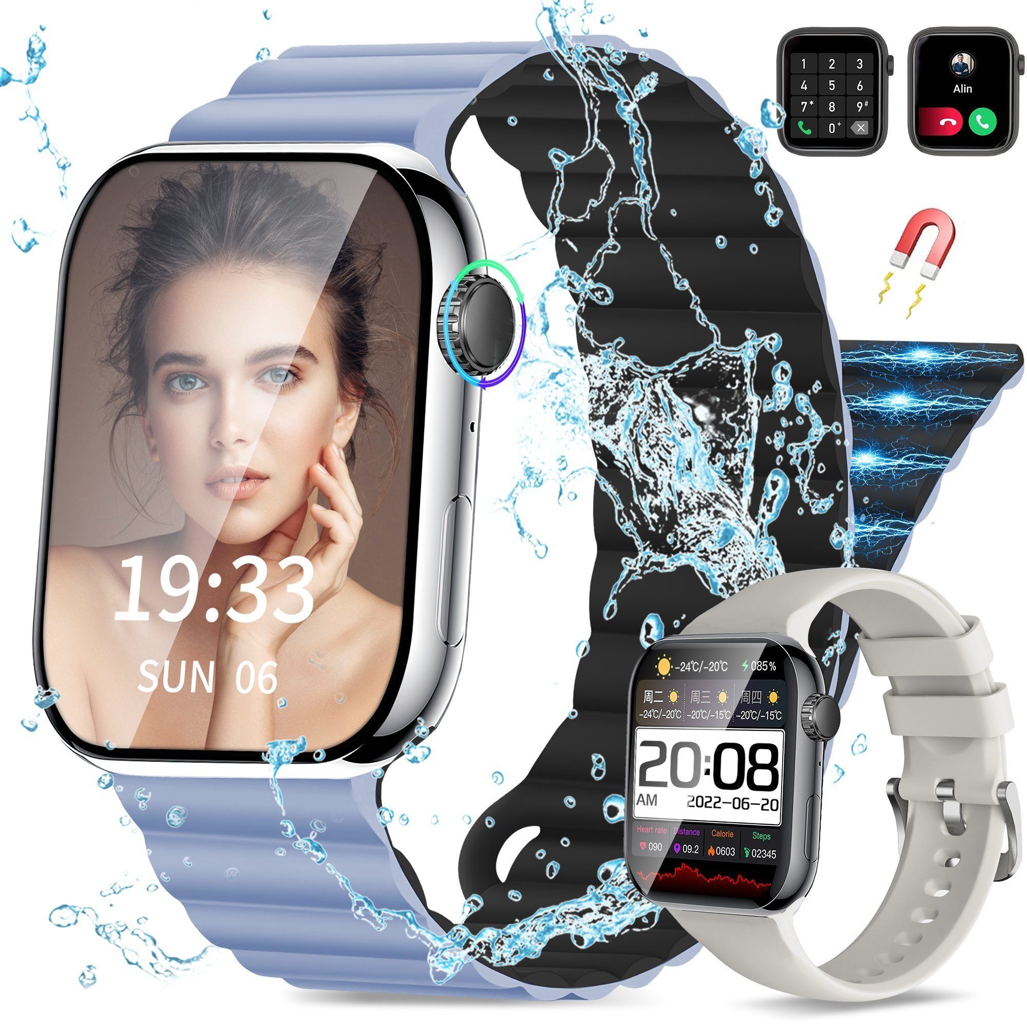 Tisoutec Smartwatch Damen Herren Smartwatch Fitness Tracker Uhr für Damen Herren Smartwatch (2.09