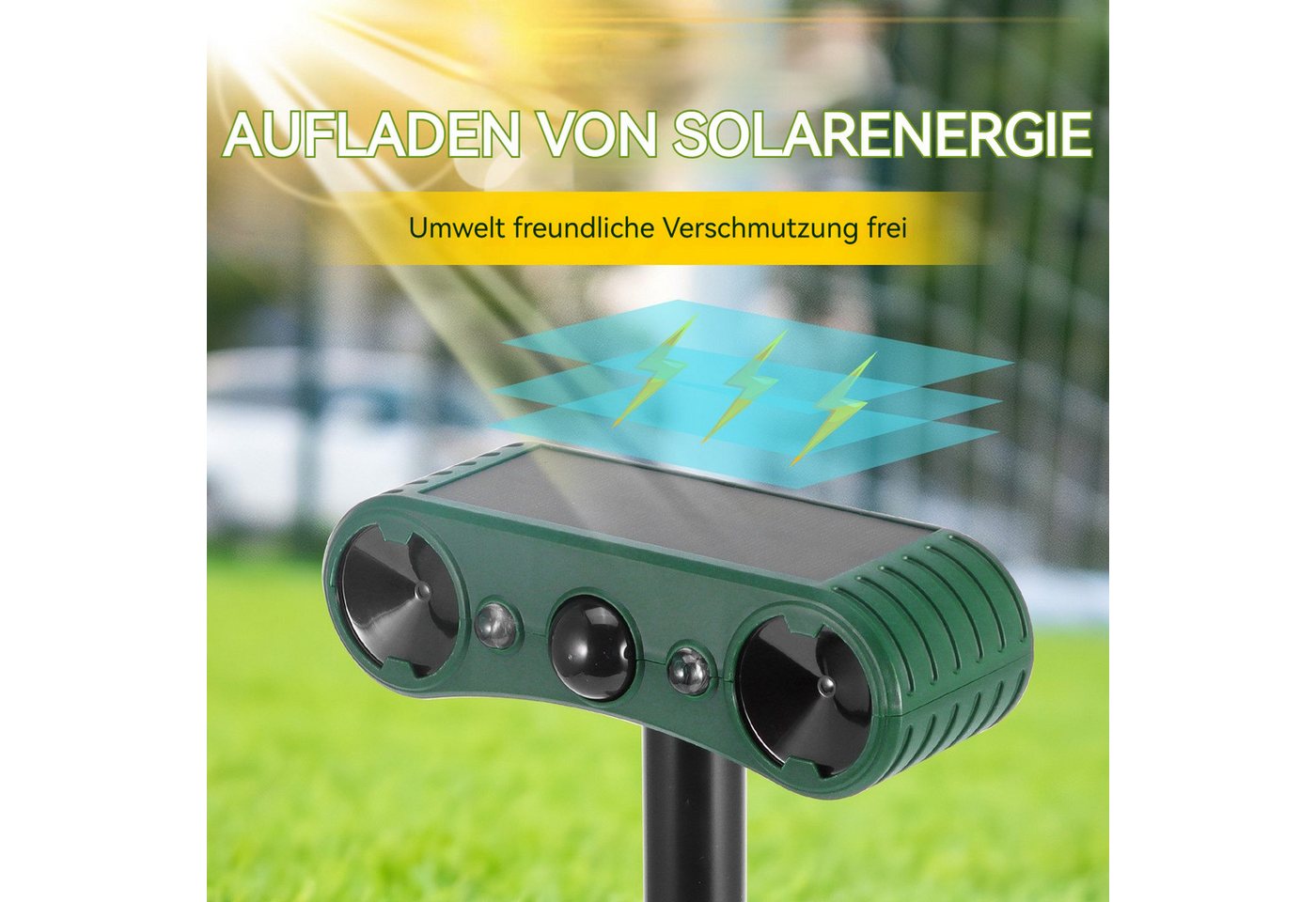 Thumbnail - BlingBin Ultraschall-Tierabwehr Solar Katzenschreck mit Bewegungsmelder, Tiervertreiber mit Blinklicht, 1er Set 1-tlg., ...