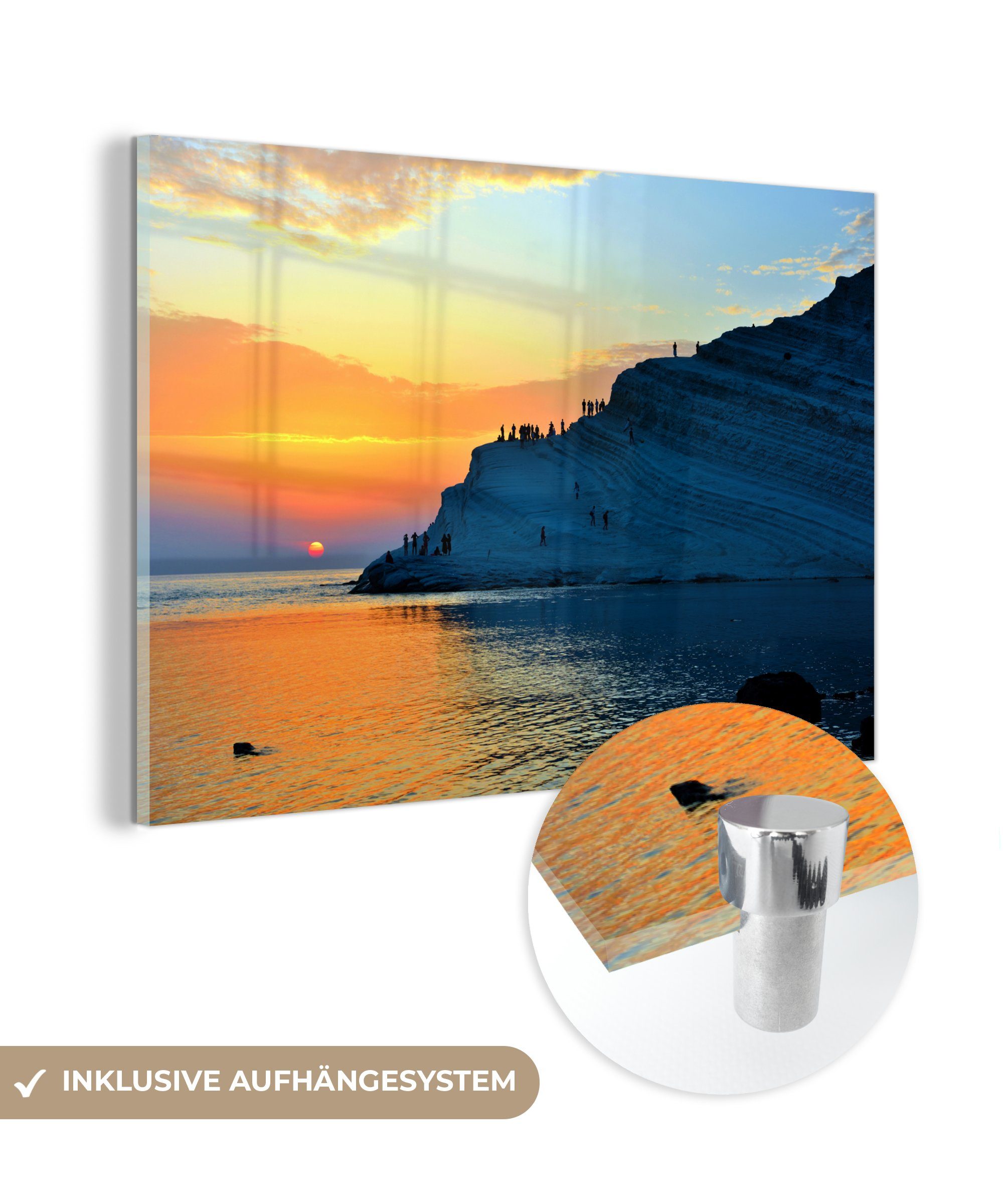 MuchoWow Acrylglasbild Der Felsen Scala dei Turchi bei Sonnenuntergang in Sizilien, (1 St), Acrylglasbilder Wohnzimmer & Schlafzimmer | Bilder