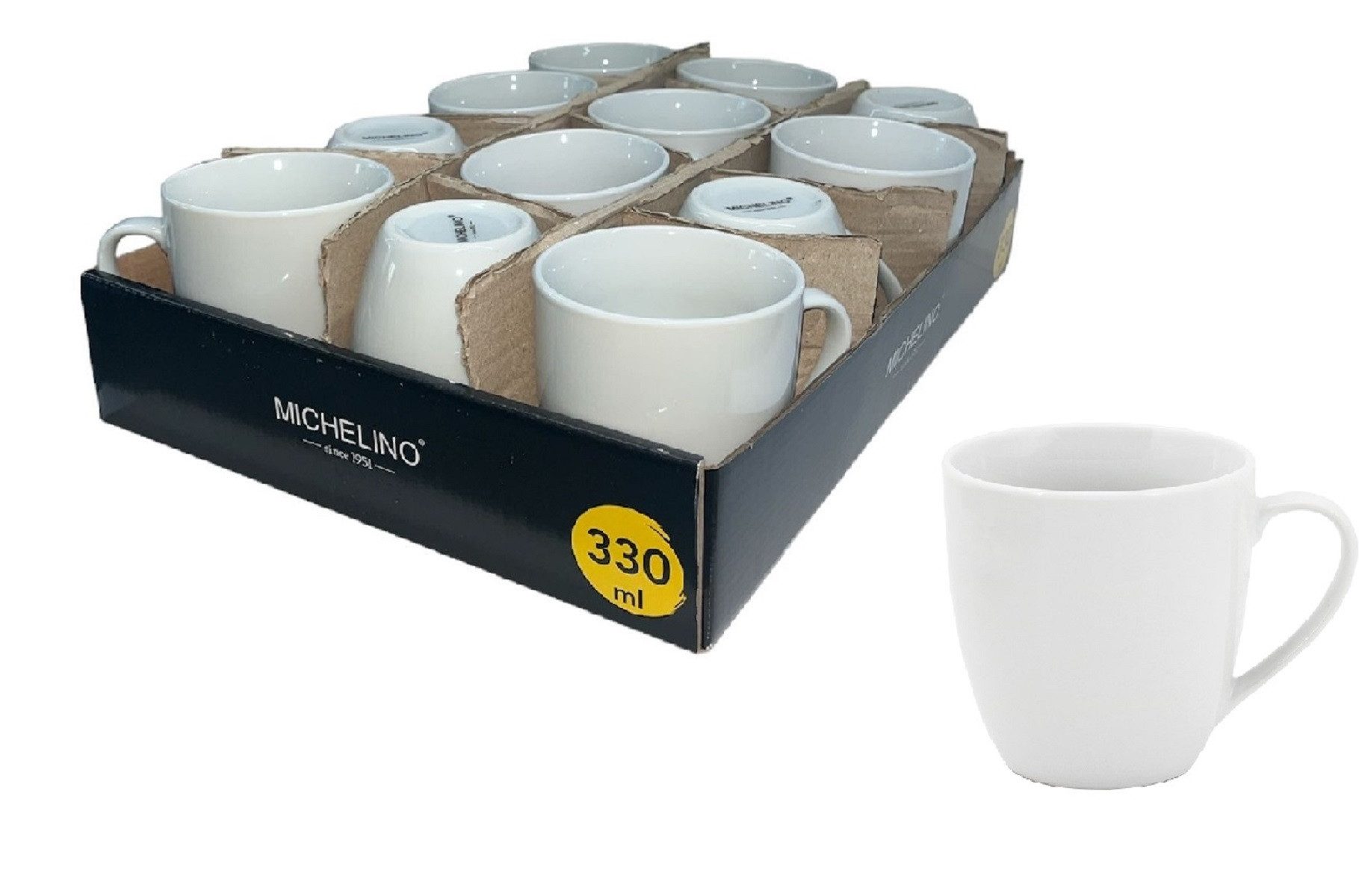 Michelino Latte-Macchiato-Tasse Kaffeebecher 330ml Serie Amelie Porzellan Weiß, 3-tlg.