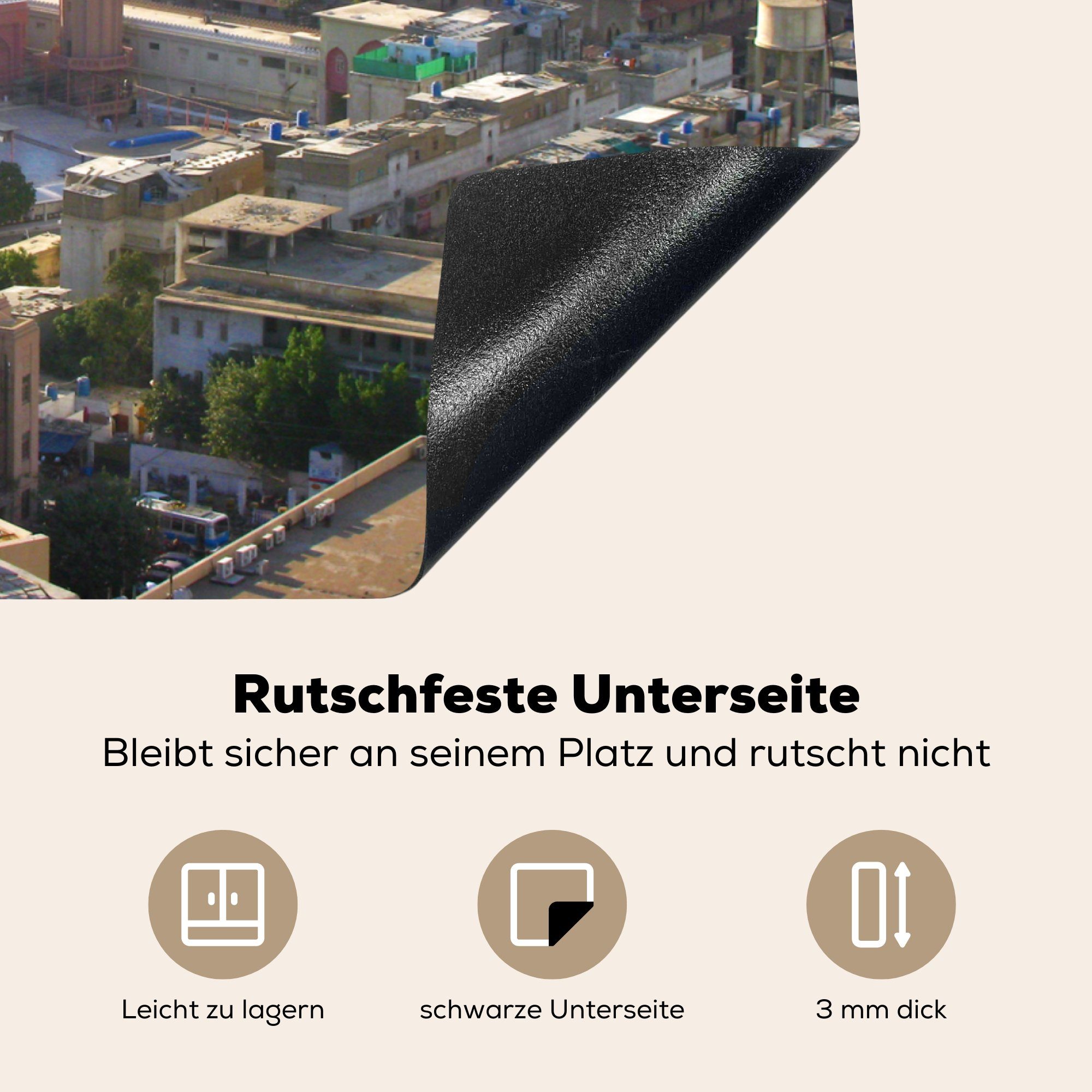 Sonniger nutzbar, in MuchoWow Ceranfeldabdeckung (1 Herdblende-/Abdeckplatte Arbeitsfläche Karatschi, tlg), 70x52 Tag Vinyl, Mobile cm,