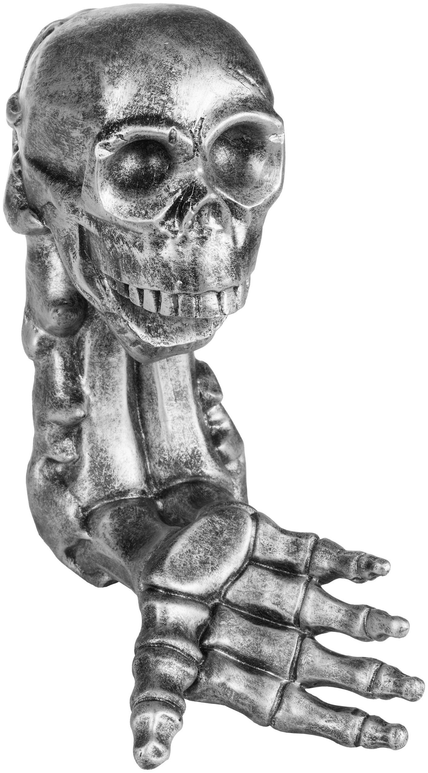 BRUBAKER Weinflaschenhalter Totenkopf Silber, (Flaschenständer Deko Figur Handbemalt Weinzubehör, 1-St., Lustige Dekoration - Wein Geschenk), Flaschenhalter Tri – Bild 4 von 5