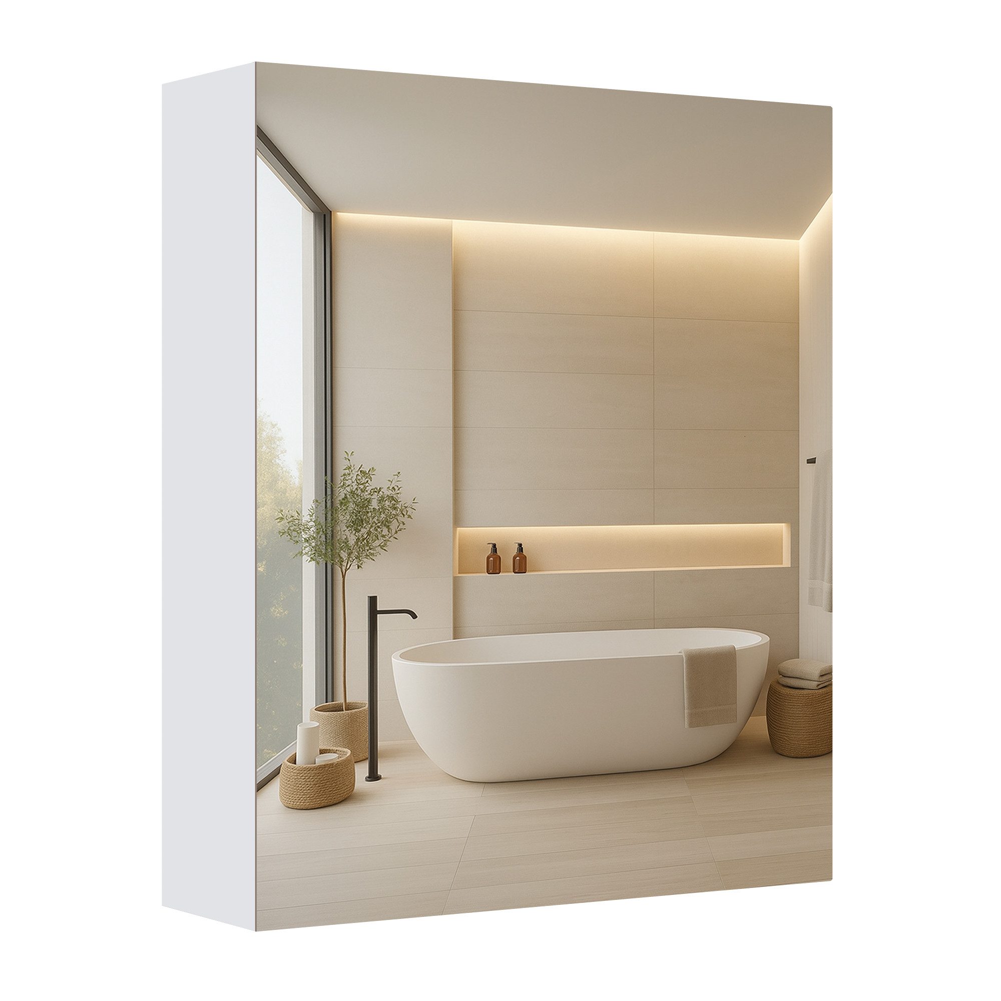 VASAGLE Spiegelschrank Badezimmerschrankmit verstellbaren Regalebenen, Aufbewahrungsschrank 50 x 13 x 60 cm, fürs Badezimmer, modern basic, mit 1 Tür