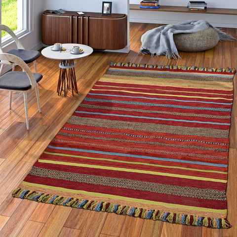 Teppich Handwebteppich Wohnzimmer Natur Webteppich Kelim Baumwolle, TT Home, Läufer, Höhe: 12 mm