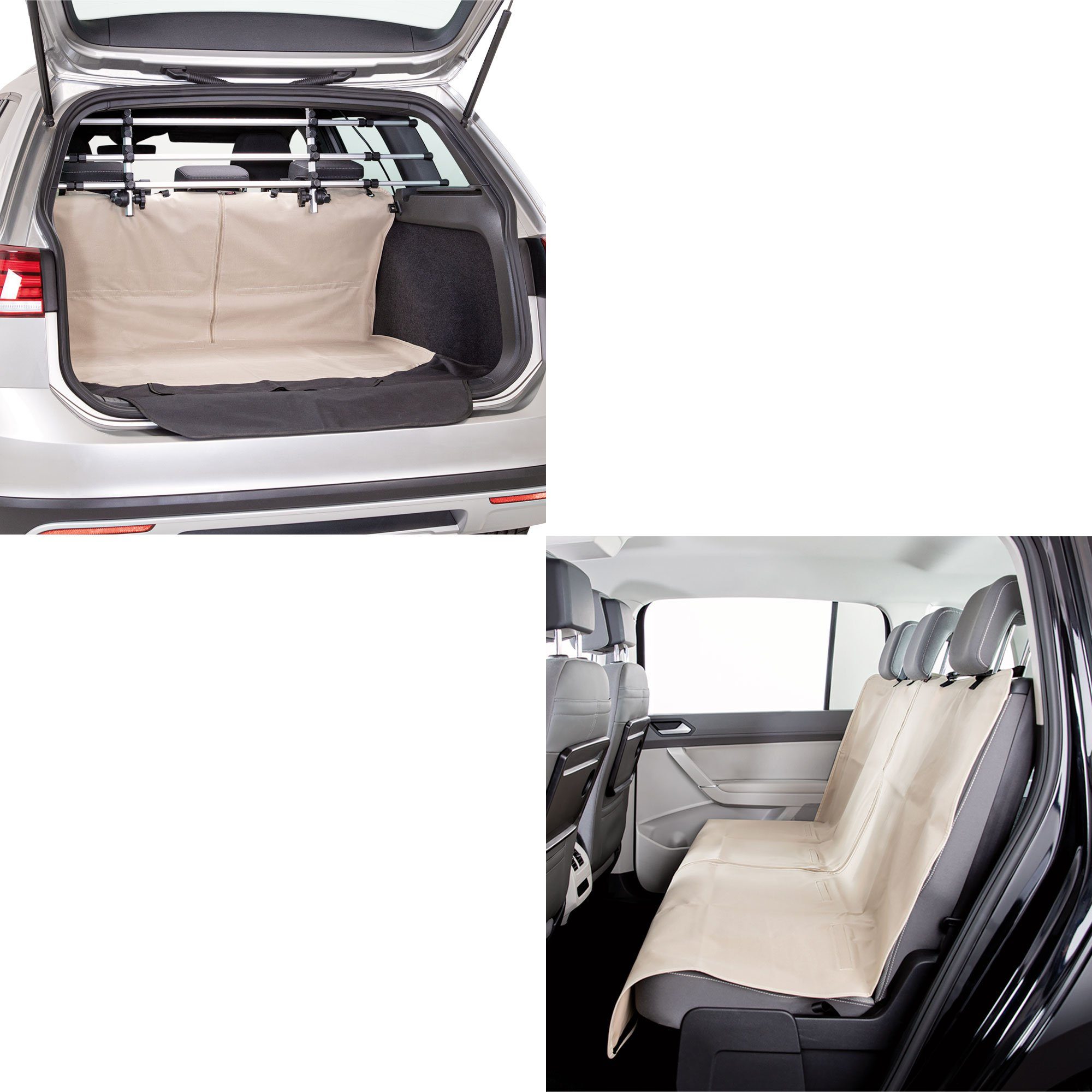 Schecker Tier-Autoschondecke Auto-Schondecke Rückbank plus Kofferraumdecke,  Kofferraum: Maße ca. : 1,80 × 1,30 m Farbe: beige, mit Ladekantenschutz in  schwarz
