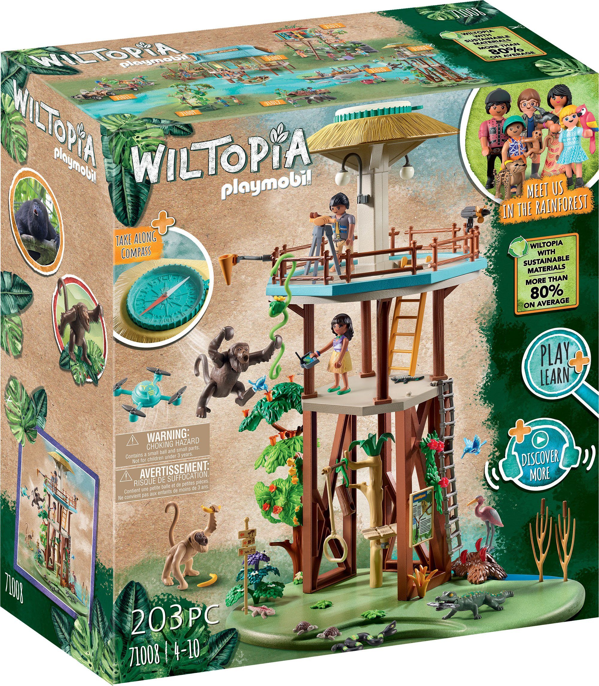 in mit (71008), (203 Kompass Forschungsturm Material; Wiltopia teilweise - aus St), recyceltem Playmobil® Europe Wiltopia, Made Konstruktions-Spielset