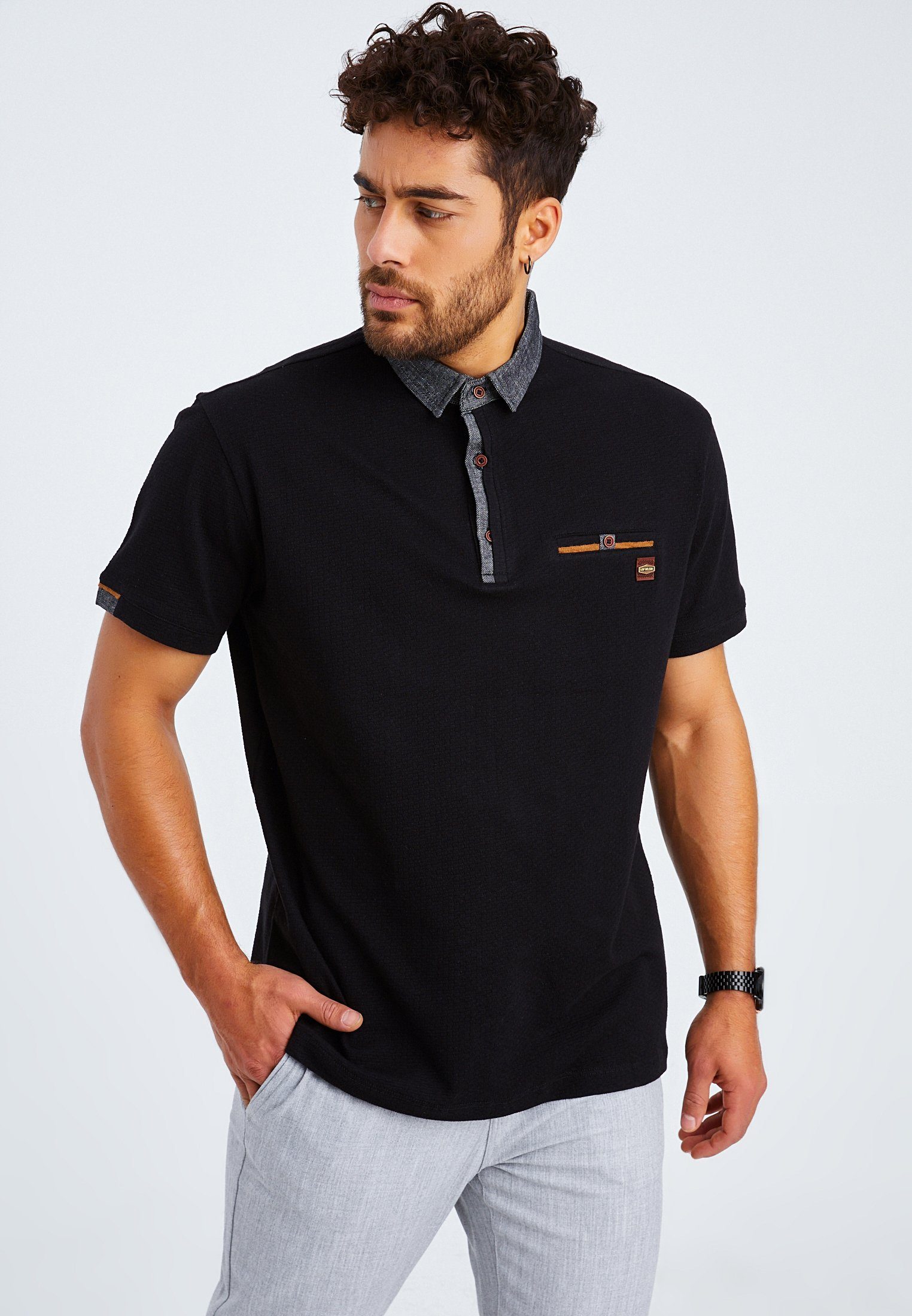 Leif Polo Poloshirt LN-55525 Herren schwarz Nelson T-Shirt