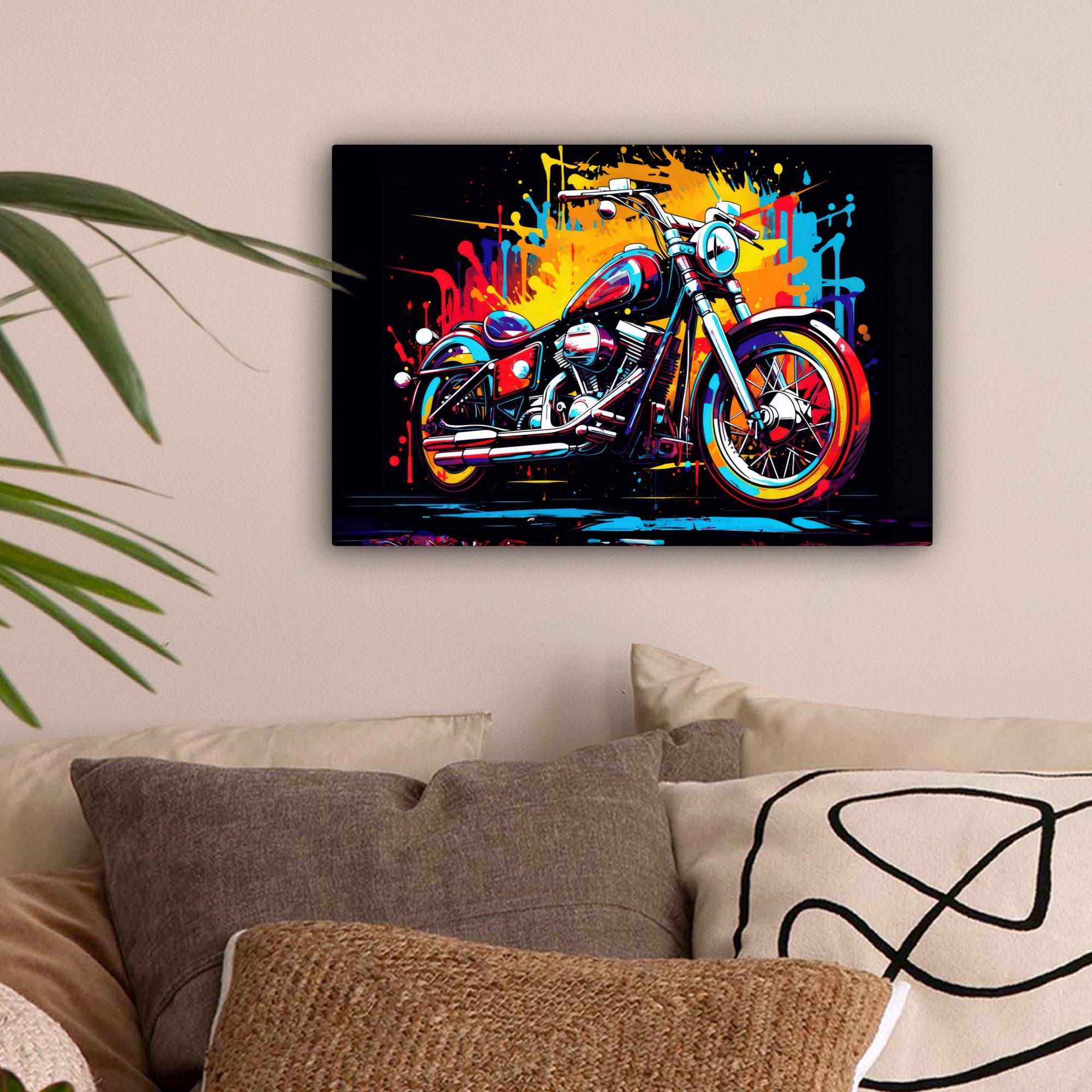 OneMillionCanvasses® Leinwandbild Motorrad - Fahrrad - Graffiti - Neon - Fa günstig online kaufen