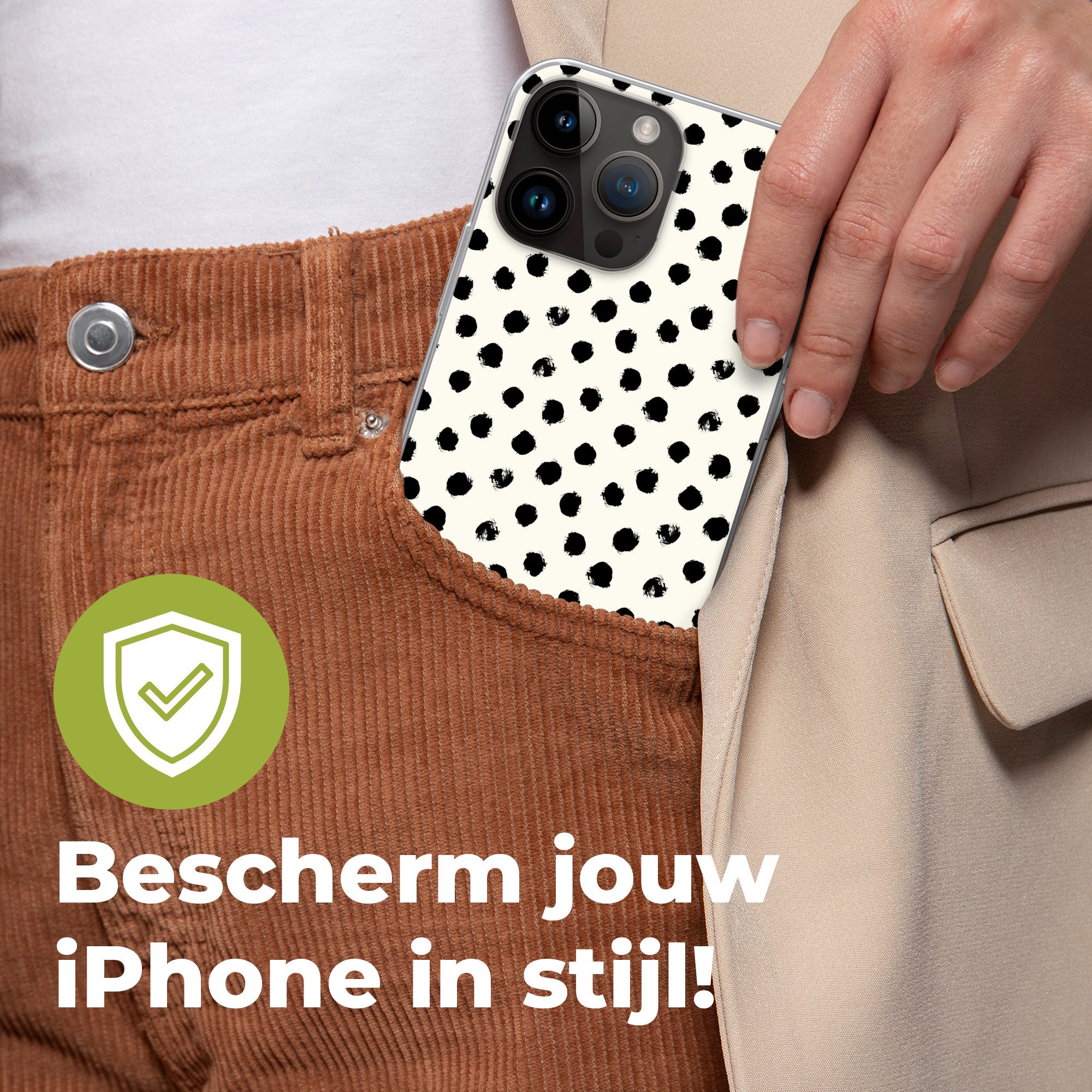 MuchoWow Handyhülle für Apple iPhone 14 Pro Max Polka dots - Schwarz - Weiß - Druck - Mini, Smartphone-Bumper, Print, Handy Schutzhülle Dünn