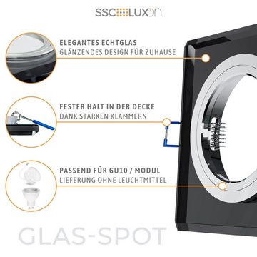 SSC-LUXon LED Einbaustrahler Eckige Glas Einbauleuchte schwarz, Alu Innenring, mit GU10-Fassung