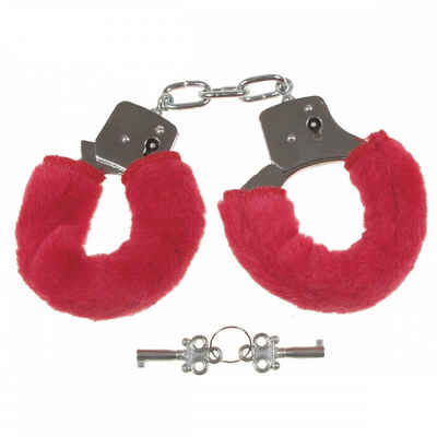 MFH Handschellen »Handschellen, mit 2 Schlüssel, chrom, Fellüberzug in rot«, Packung, mit Zwischenkette und Drehlager