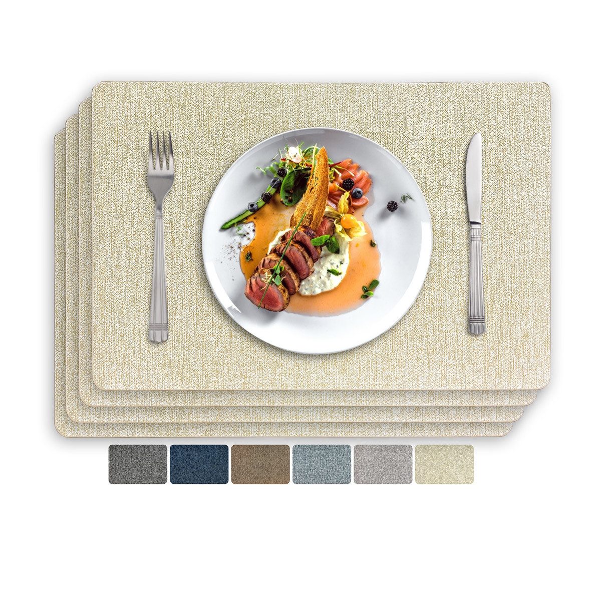 Vivi Idee Platzset Tischset Tischmatte Kunstleder, abwischbar wasserdicht Anti-Rutsch, Hitzebeständig beidseitig, 45 x 30 cm, 4er Set
