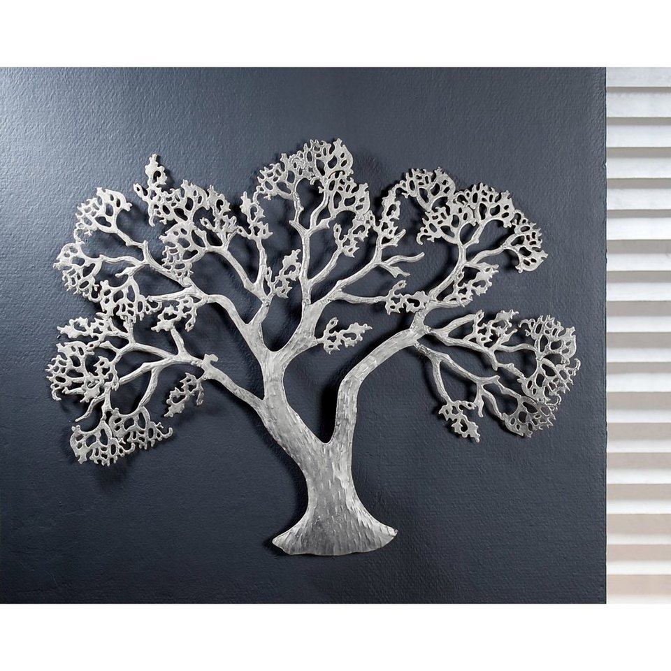 GILDE Wanddekoobjekt Wandrelief Baum, silber (1 St), Wanddeko, aus Metall,  dekorativ im Esszimmer & Wohnzimmer, Maße: H.62cm x B.78cm x