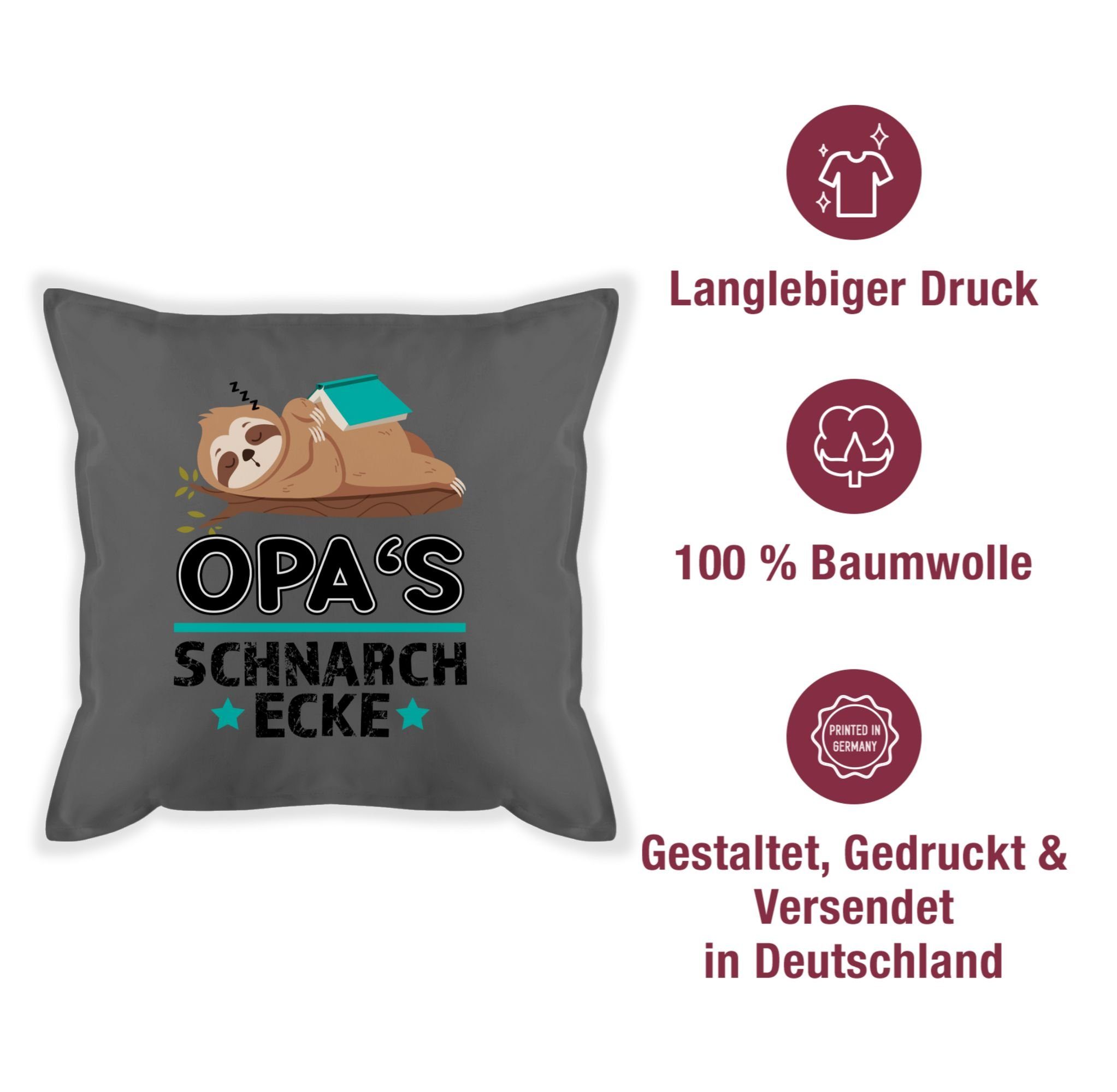 Bester I Geschenk für Opi Opa Schnarchecke Dekokissen 1 Schnarchplatz Schnarchecke Faultier, Opas Shirtracer Grau