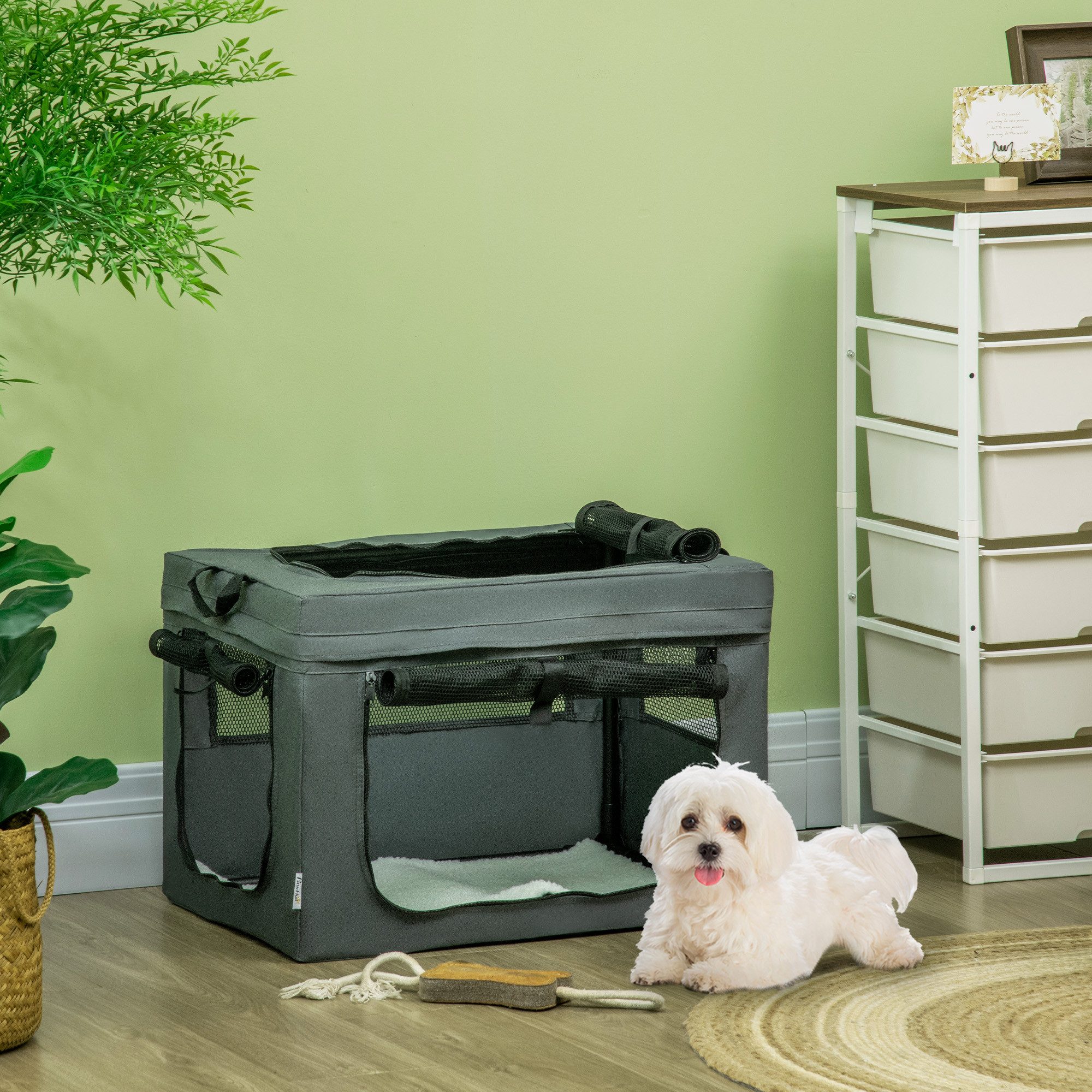 furnicato Hunde-Transportbox Reisebox für Haustiere 60L x 42B x 42H cm Grau
