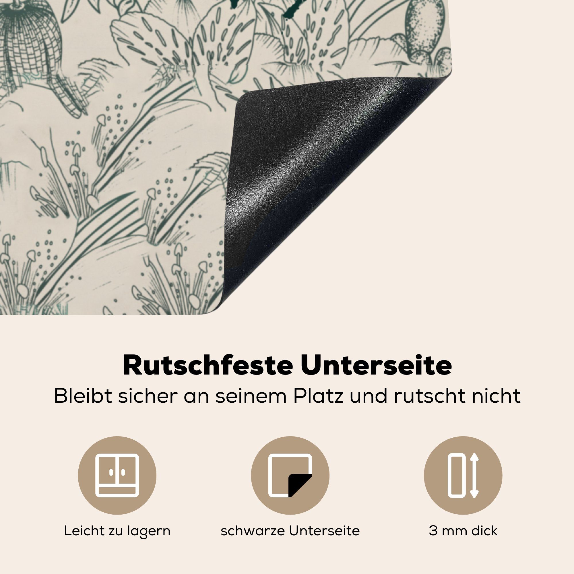 MuchoWow Herdblende-/Abdeckplatte Weltkarte (1 Blumen - cm, für tlg), Pflanzen, 78x78 küche Arbeitsplatte - Ceranfeldabdeckung, Vinyl