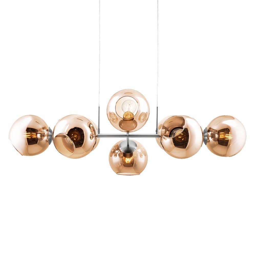 NOWA Pendelleuchte, Leuchtmittel nicht inklusive, Pendellampe Hängeleuchte Esstischlampe Glaskugel amber 8 flammig 150cm