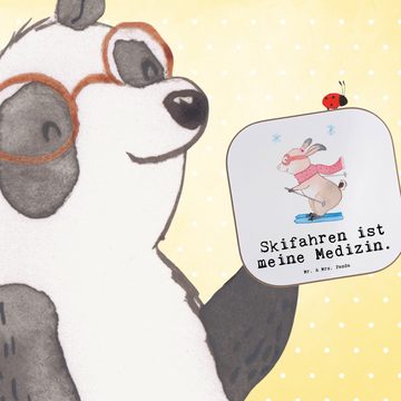 Mr. & Mrs. Panda Getränkeuntersetzer Hase Skifahren - Weiß - Geschenk, Sportart, Bierdeckel, Getränkeunter, 1-tlg., Robustes Material