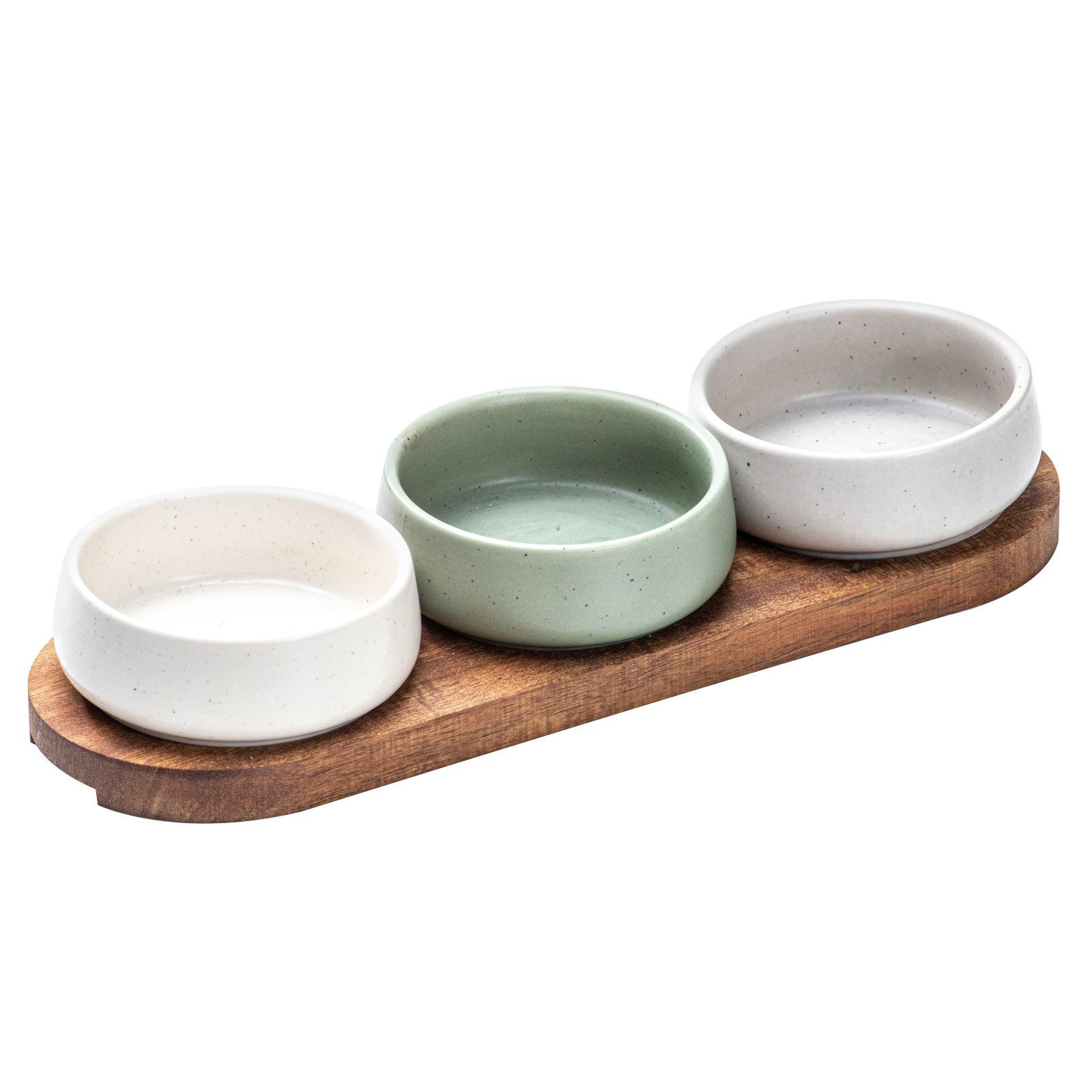 Ladelle Servierschüssel ELEMENTS Schalen-& Tablettset assortiert 4tlg, Keramik / Akazienholz, (Schüsseln & Schalen), Elements 4pc Assorted Shallow Bowl & Tray Set Assorted