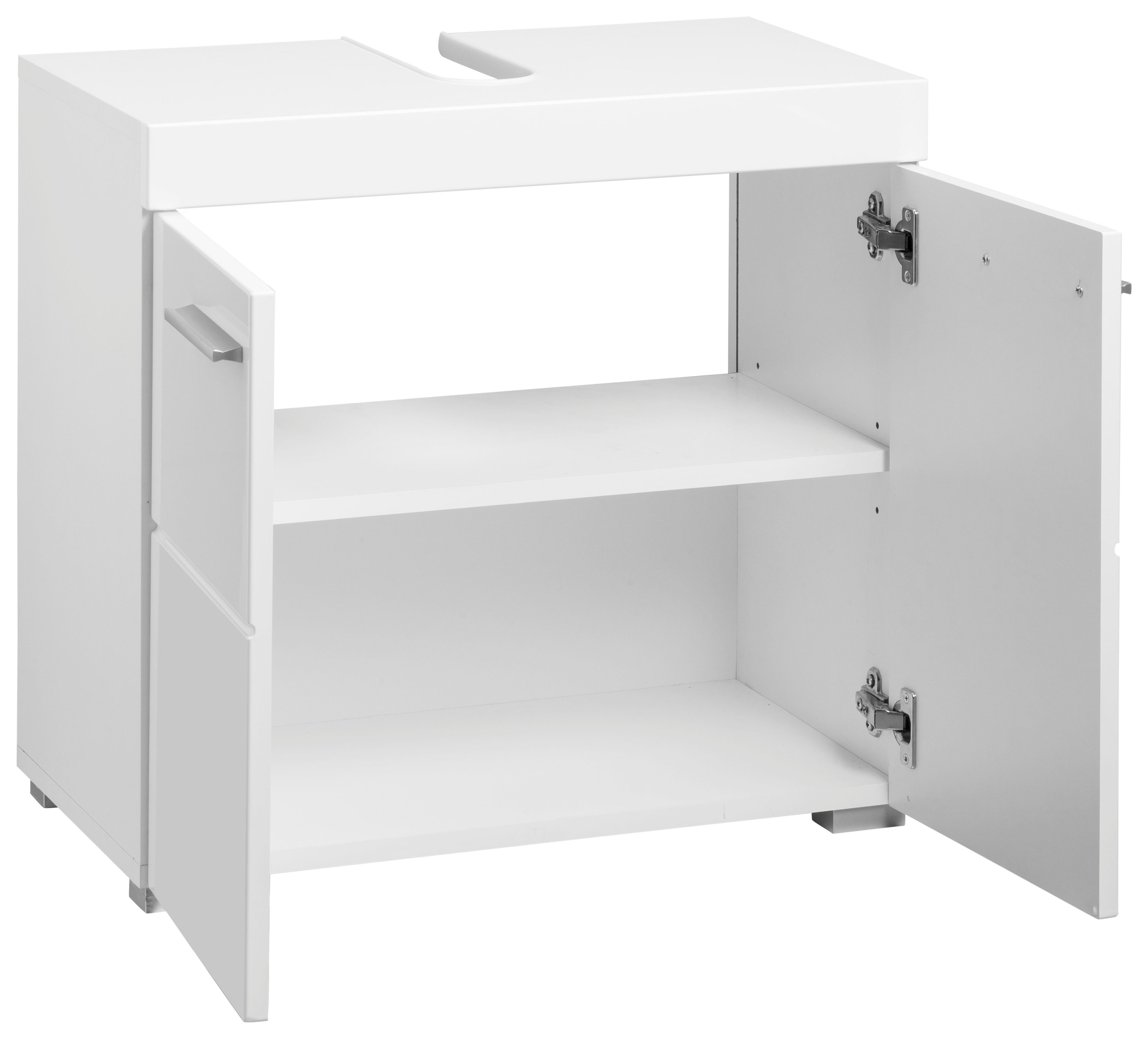 INOSIGN Waschbeckenunterschrank Avena Höhe Aussparung weiß/weiß Türen Badezimmerschrank | Hochglanz mit und 56 cm, 2 matt weiß