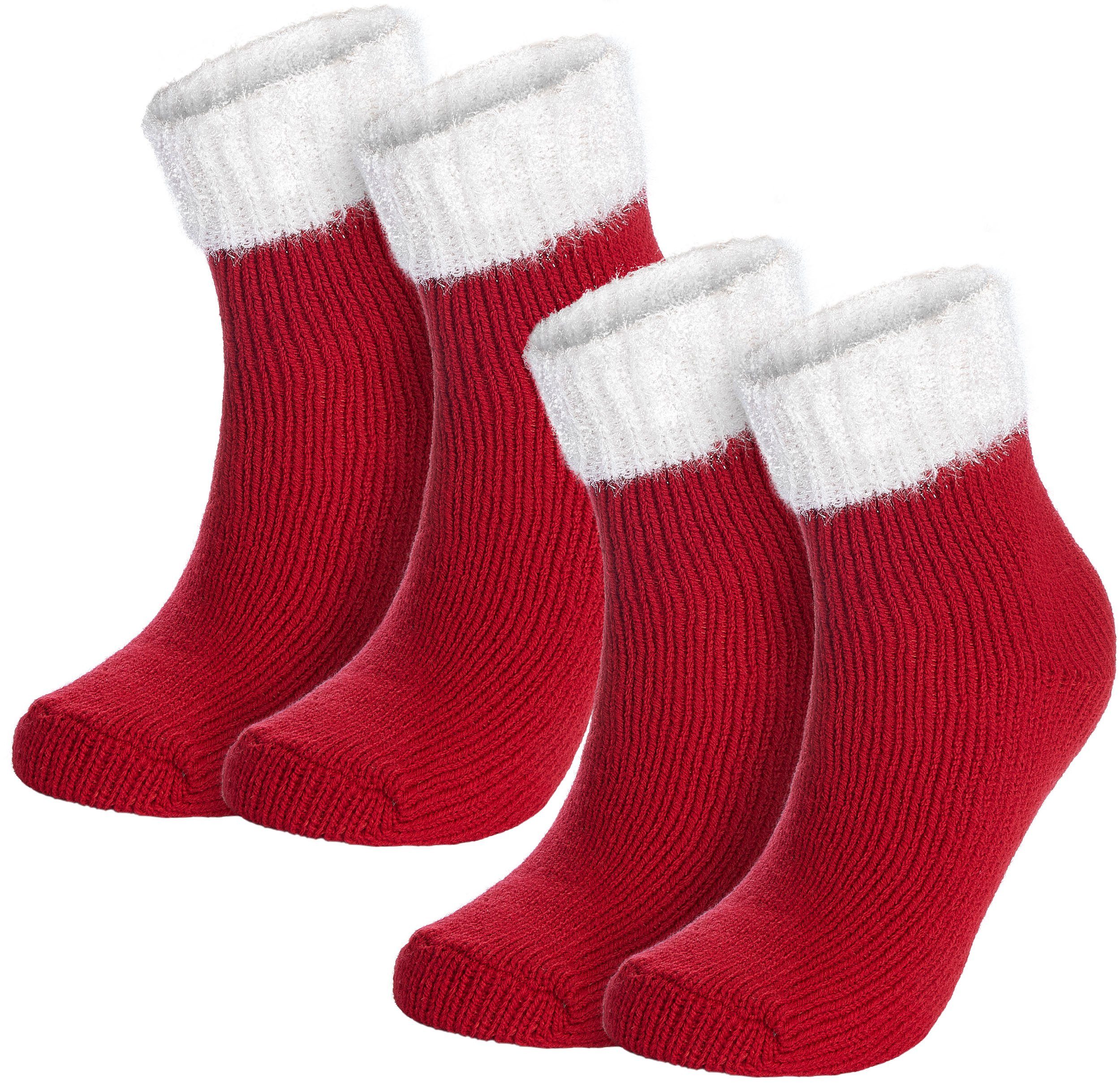 BRUBAKER Socken 2er Pack Warme Damensocken - flauschige Weihnachtssocken - Bequem (2-Paar, Frauen Socken Weihnachten) Damen Bettsocken Kuschelsocken - Wintersocken mit Glitzer Bund