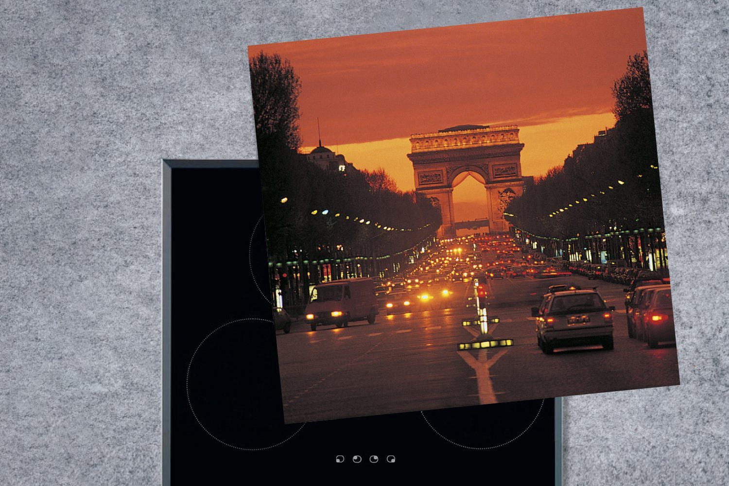 MuchoWow Herdblende-/Abdeckplatte Sonnenuntergang am Pariser küche Triumphbogen, (1 Ceranfeldabdeckung, Arbeitsplatte tlg), 78x78 Vinyl, cm, für