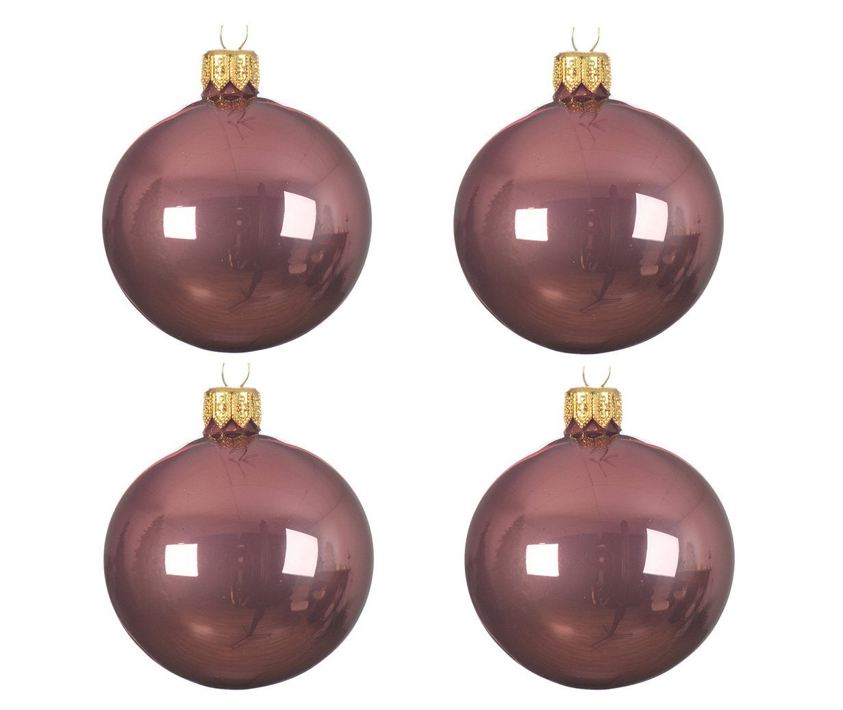 Decoris season decorations Christbaumschmuck, Weihnachtskugeln Glas 10cm mundgeblasen 4er Box - Samtpink glänzend