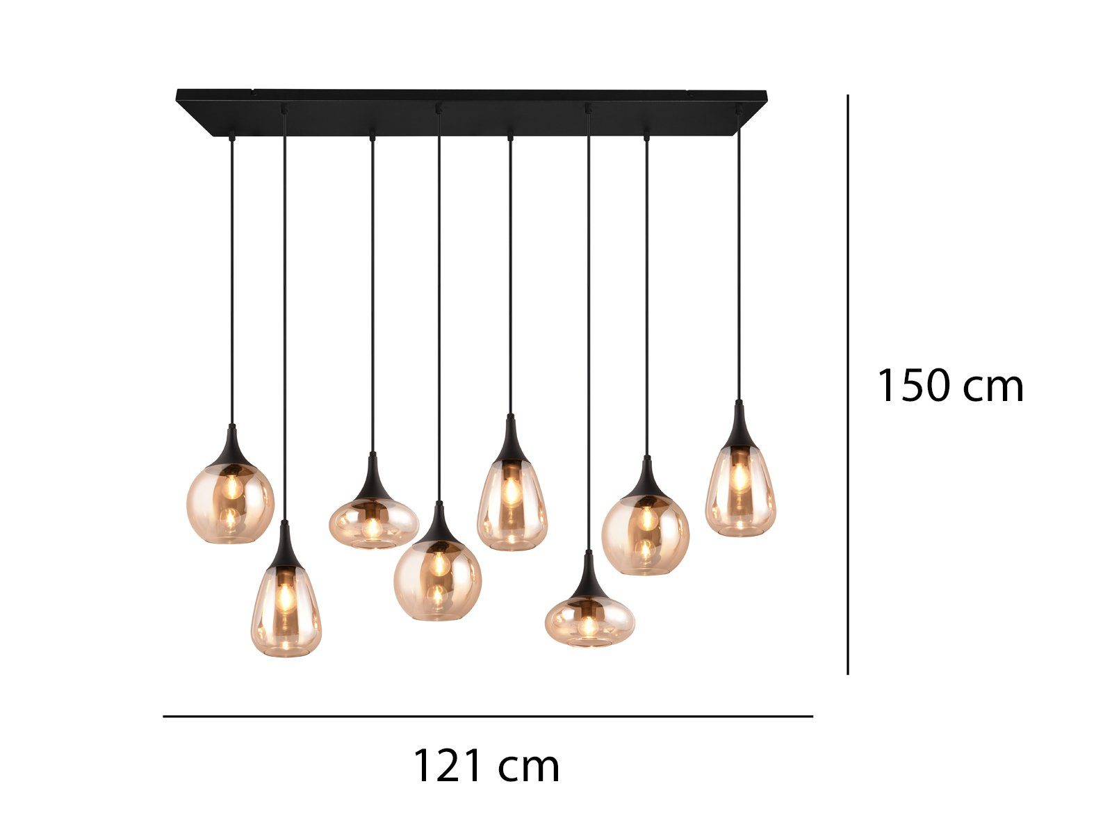 TRIO Leuchten LED Pendelleuchte Glas Bernsteinfarbig, Breite 121cm, dimmbar, LED wechselbar, warmweiß, ausgefallene Hänge-Lampe Esstisch mehrflammig, Esszimmerl – Bild 4 von 5