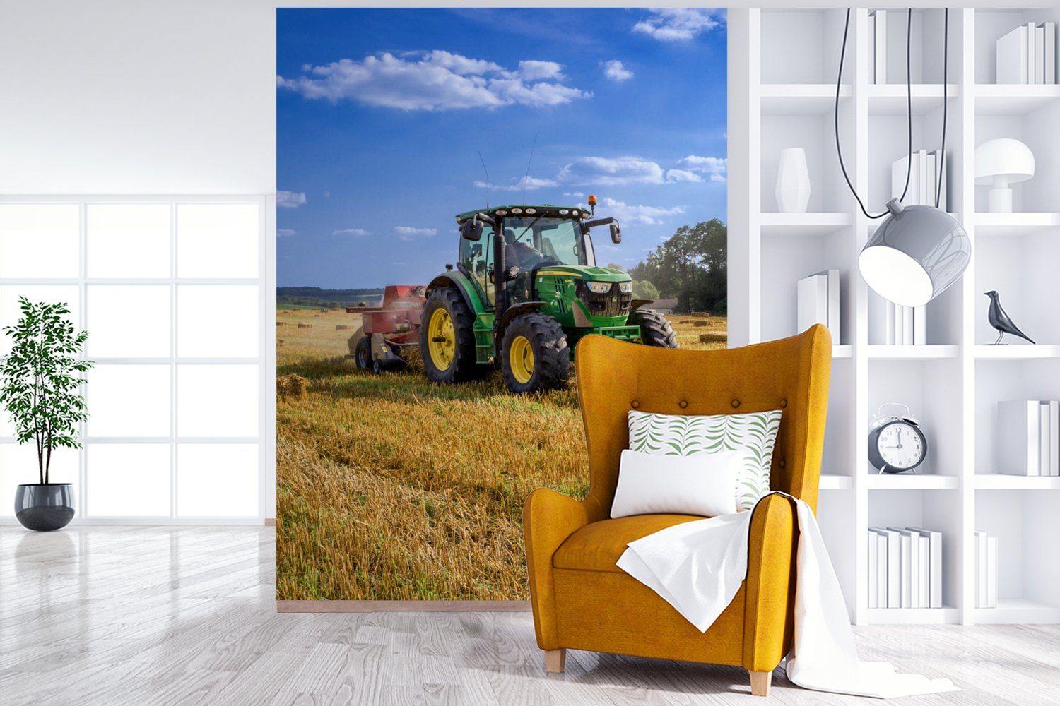 MuchoWow Fototapete Traktor - Bauernhof - Heu - Feld - Sonne - Landleben, Matt, bedruckt, Wallpaper für Wohnzimmer, Schlafzimmer, Vinyl Tapete, 165x220 cm