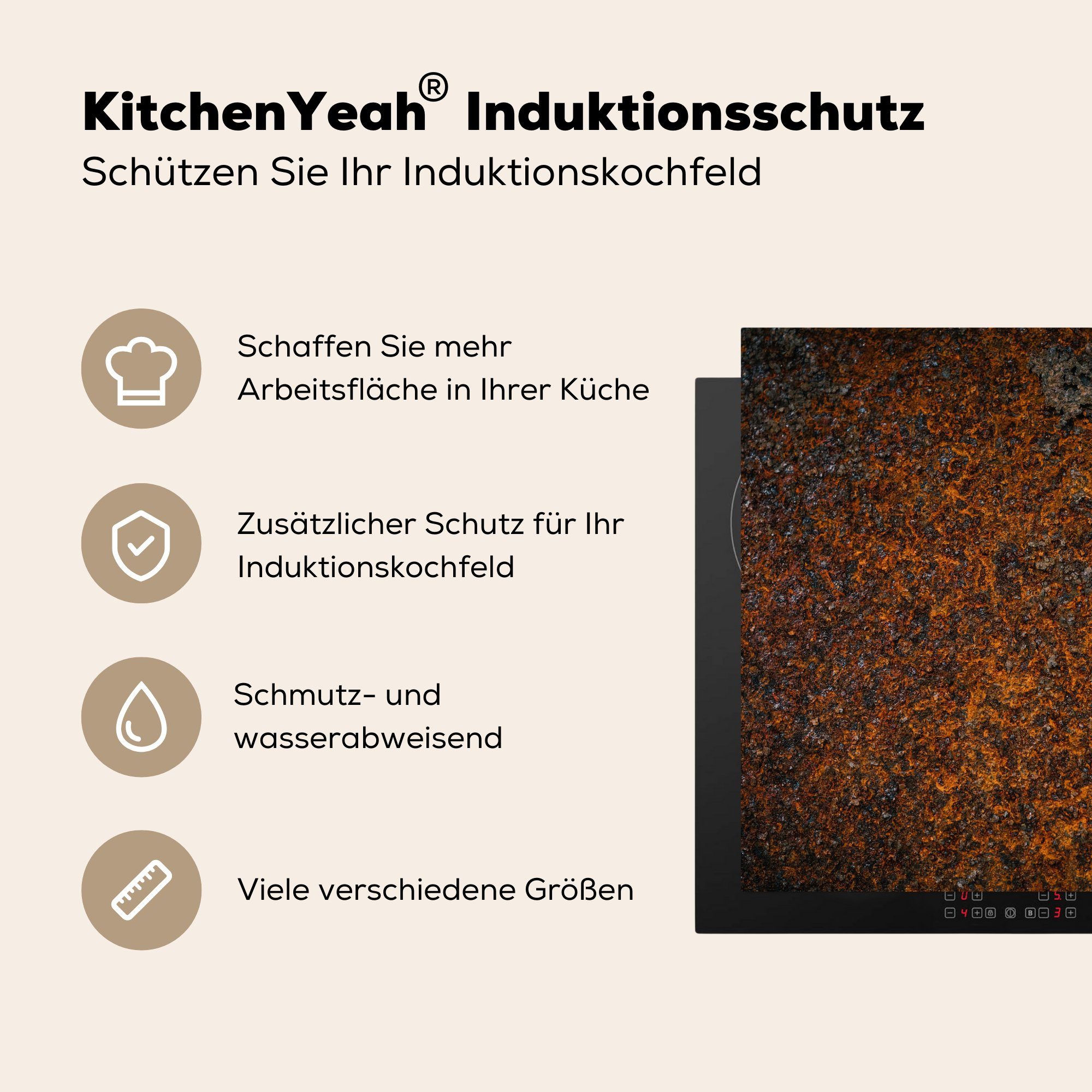 MuchoWow Herdblende-/Abdeckplatte Rost für 78x78 küche Ceranfeldabdeckung, (1 cm, Vinyl, - Schwarz tlg), Arbeitsplatte Vintage, 