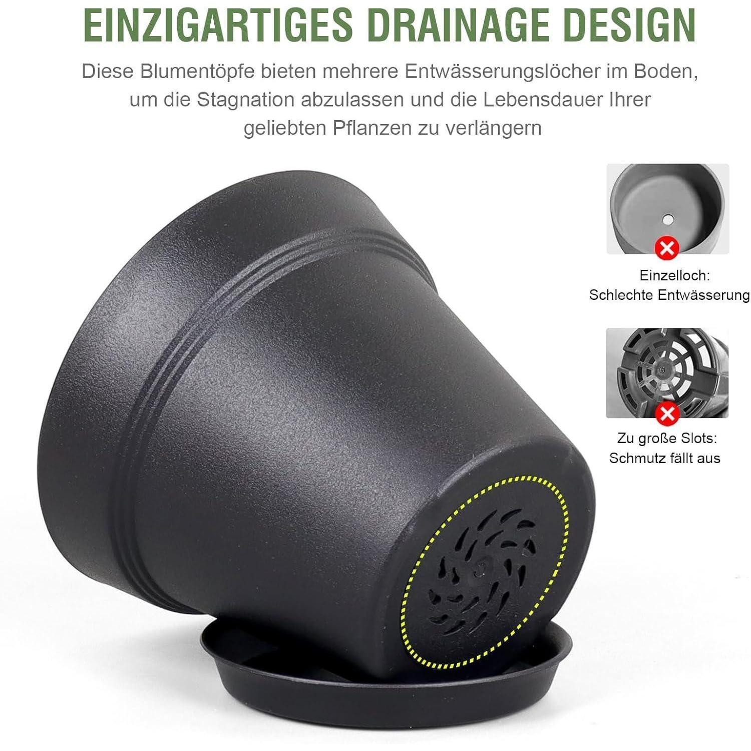 LuxusKollektion Blumentopf 6er Blumentöpfe Set Schwarz 17.8cm Pflanzentopf mit Untersetzer
