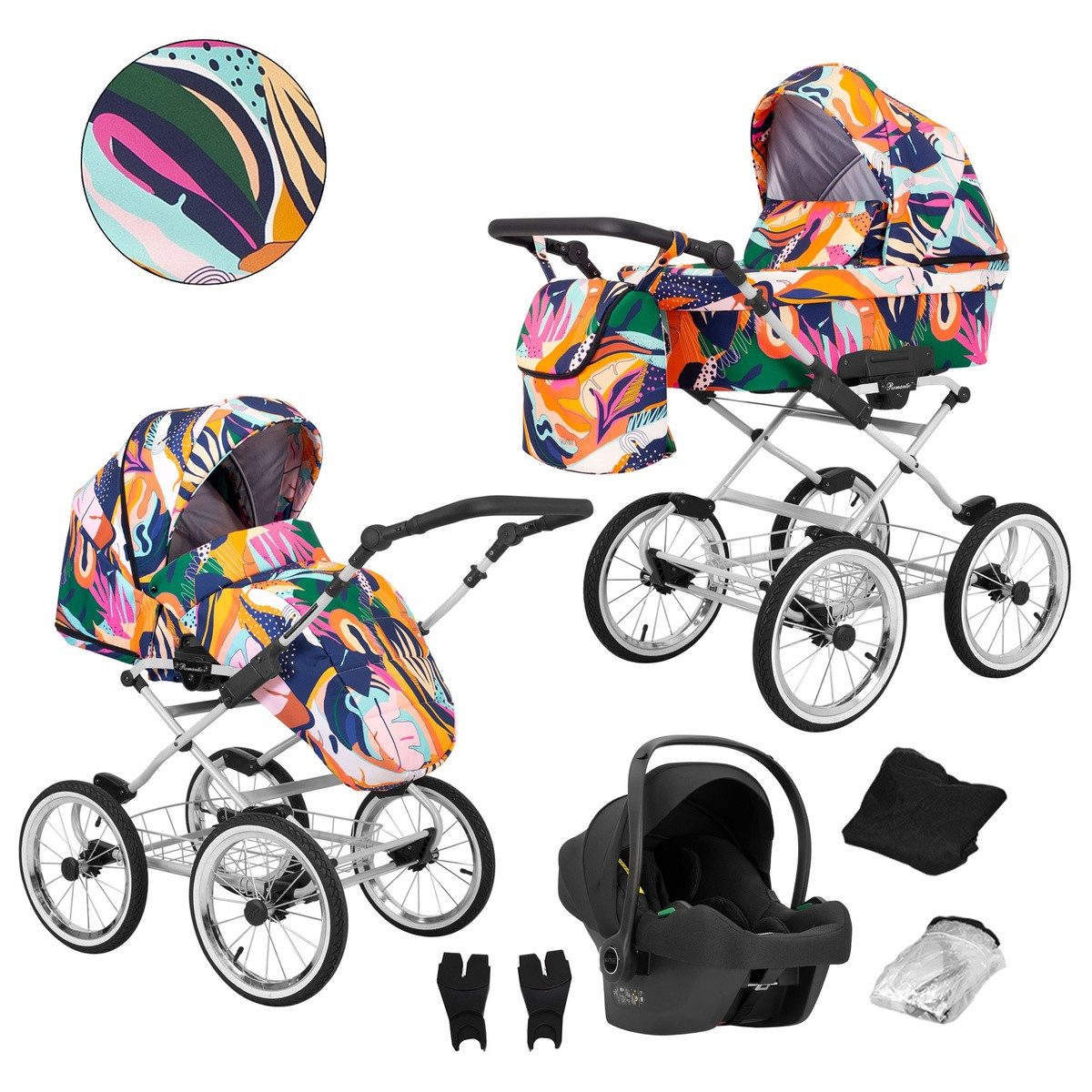 KUNERT Kombi-Kinderwagen Romantic 3-in-1 Kinderwagen mit Cosmo Autositz mit AIR Wheels, Stabiler Stahlrahmen, große aufblasbare Räder