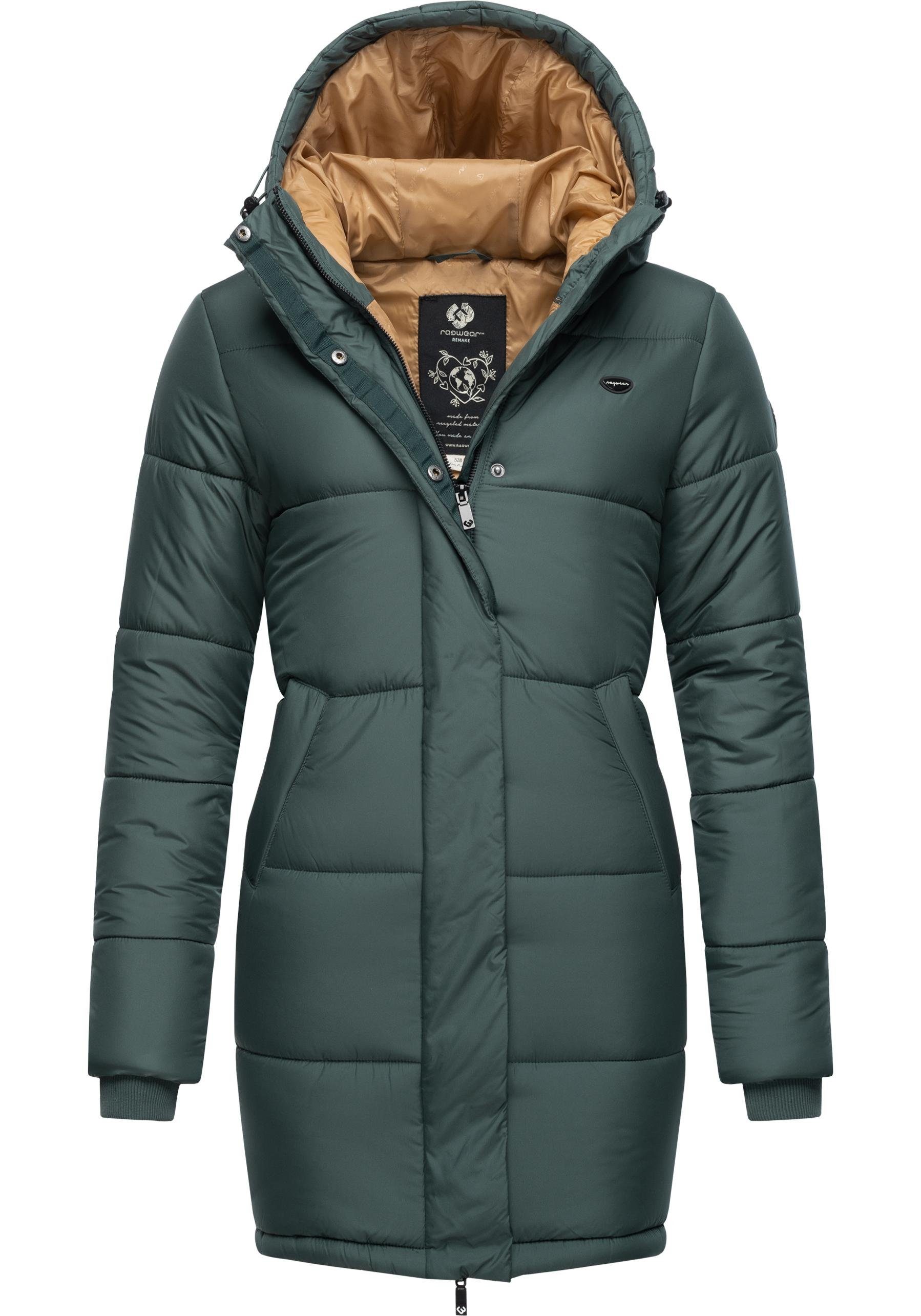 lange Steppmantel Remake dunkelgrün Long recycelten Materialien Relive Steppjacke aus Damen Ragwear