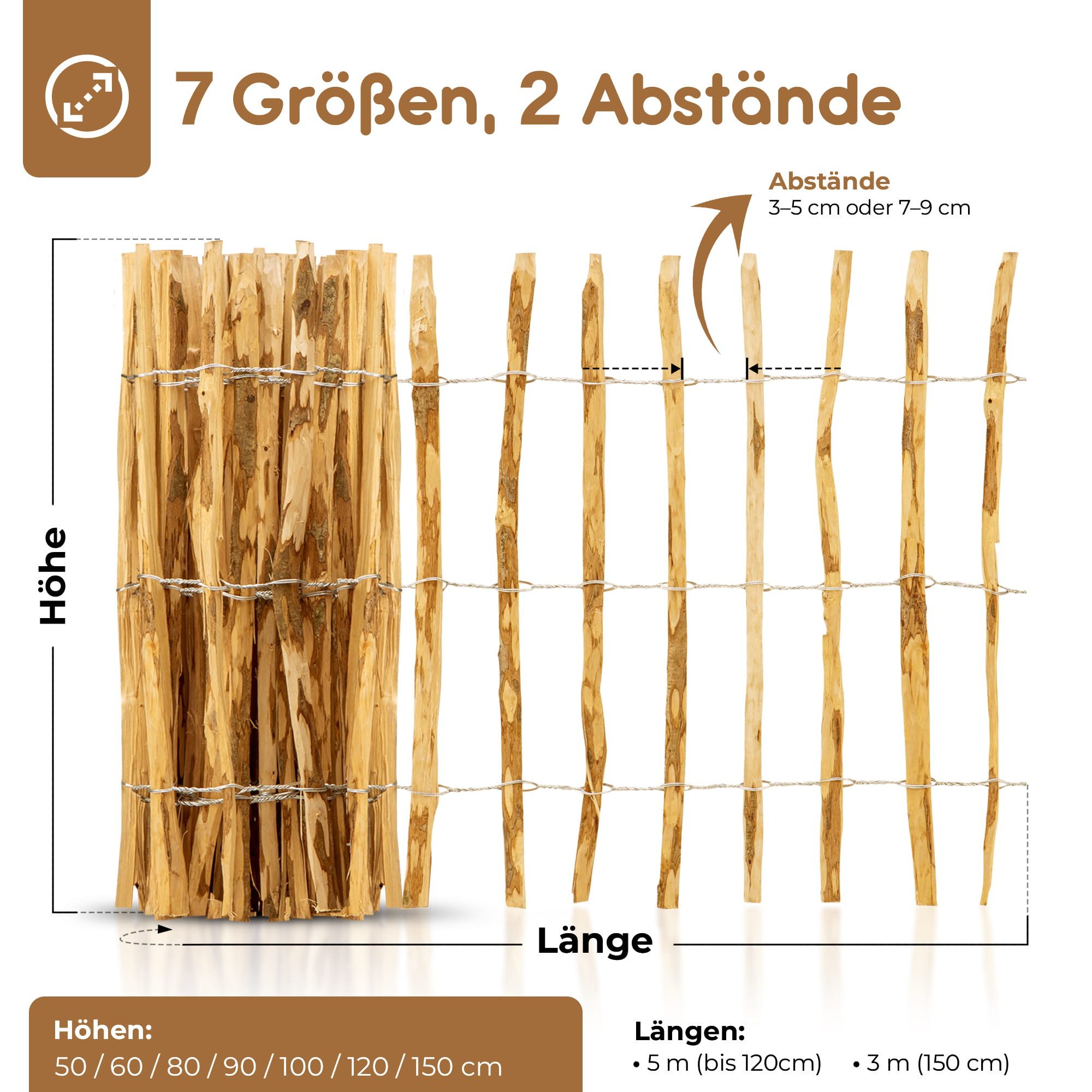 BooGardi Staketenzaun Gartenzaun Jägerzaun Teichzaun Holzzaun Bauernzaun 50 cm hoch, (50cm x 5m · Lattenabstand 7-9cm · 14 Größen), Holz-Zaun Garten Gartenzaun Holz Sichtschutz