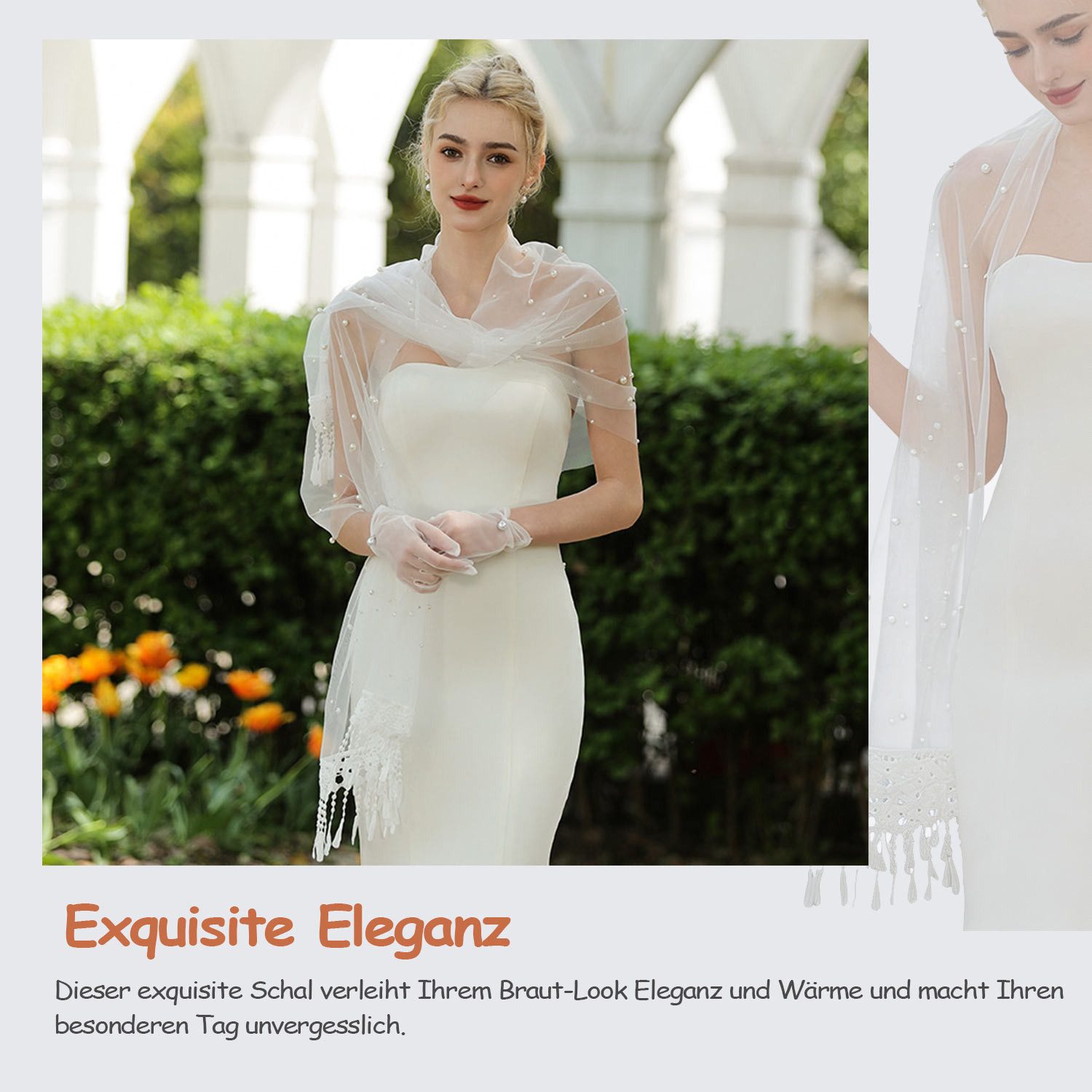 Refttenw Poncho Hochzeitsschal,Spitzenschal,Hochzeitsaccessoires,Stola,mit Quasten