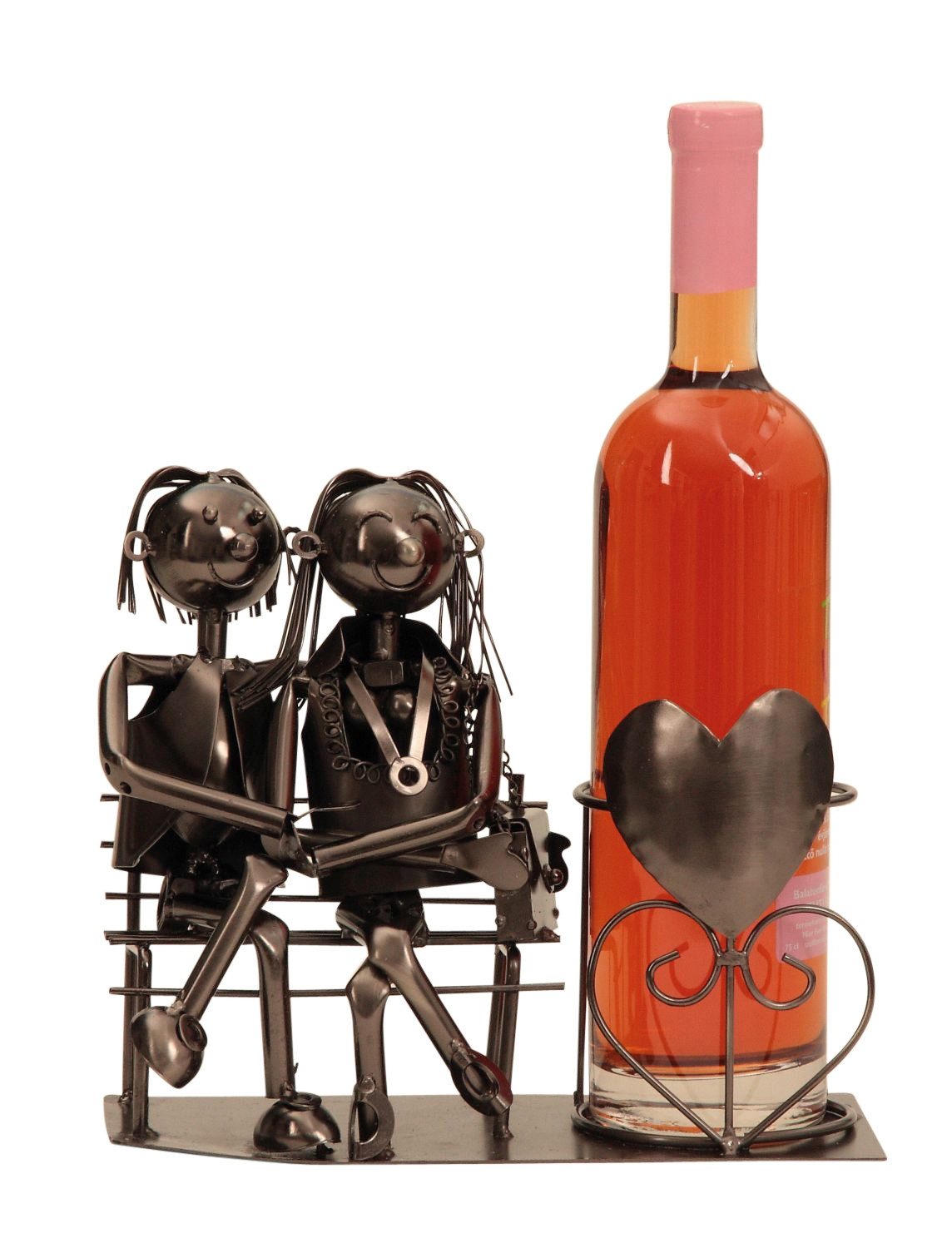 XiRRiX Weinflaschenhalter Weinflaschenhalter Metall Paar auf Bank mit Herz, (Metall Skulptur, 1-St., H: 22 cm), Geschenk für Geburtstag, Hochzeit,Wein Geschenk