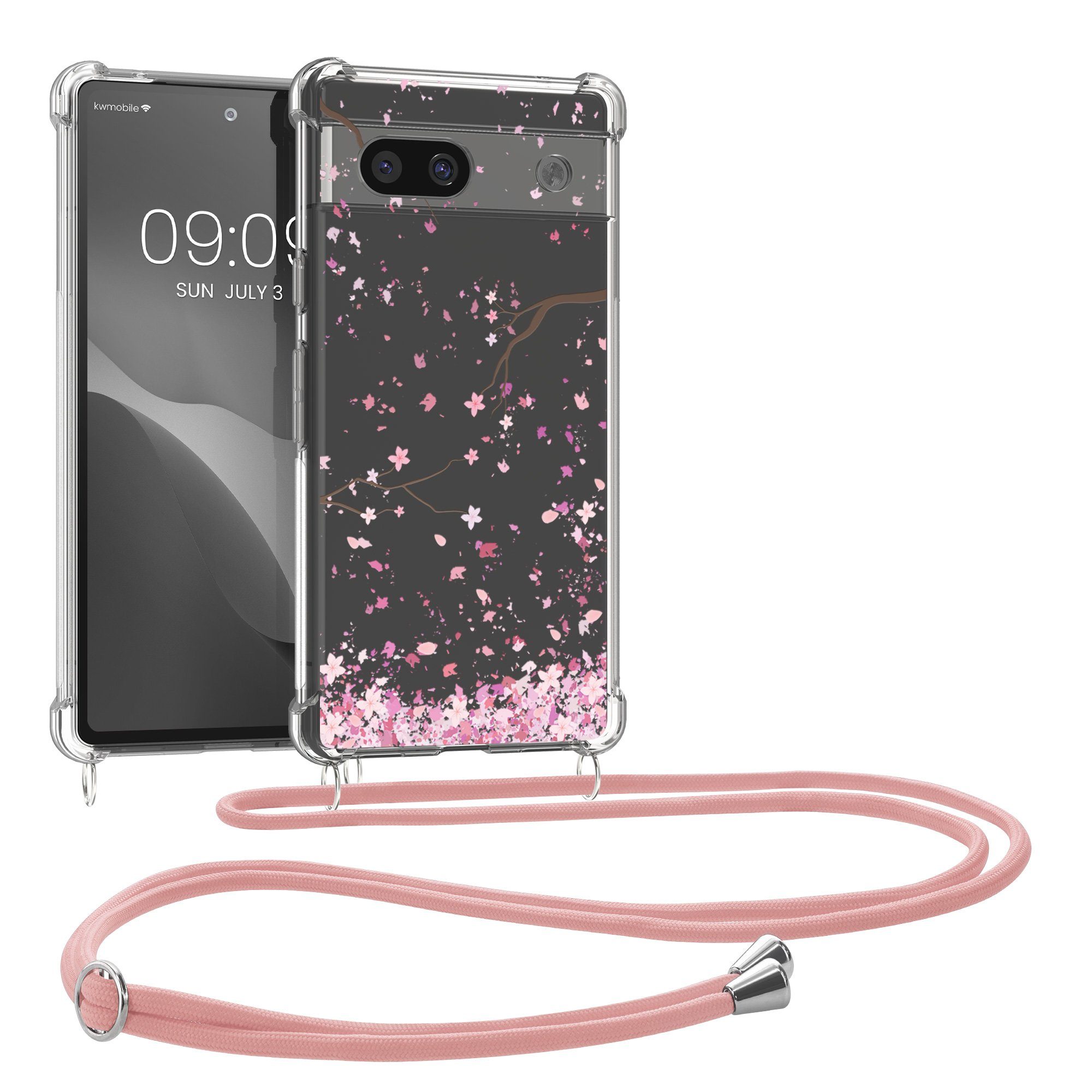 kwmobile Etui Hülle für Google Pixel 7a, Silikon Handyhülle mit Kette - Handykette Handyband