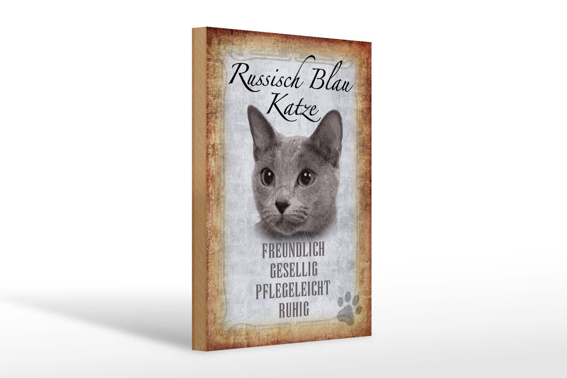 Femer GmbH Holzbild Spruch 20x30cm russisch blau Katze, Sprüche Zitate Lustiges (1 St), Glatte Holzfaserplatte (MDF), vorn beschichtet