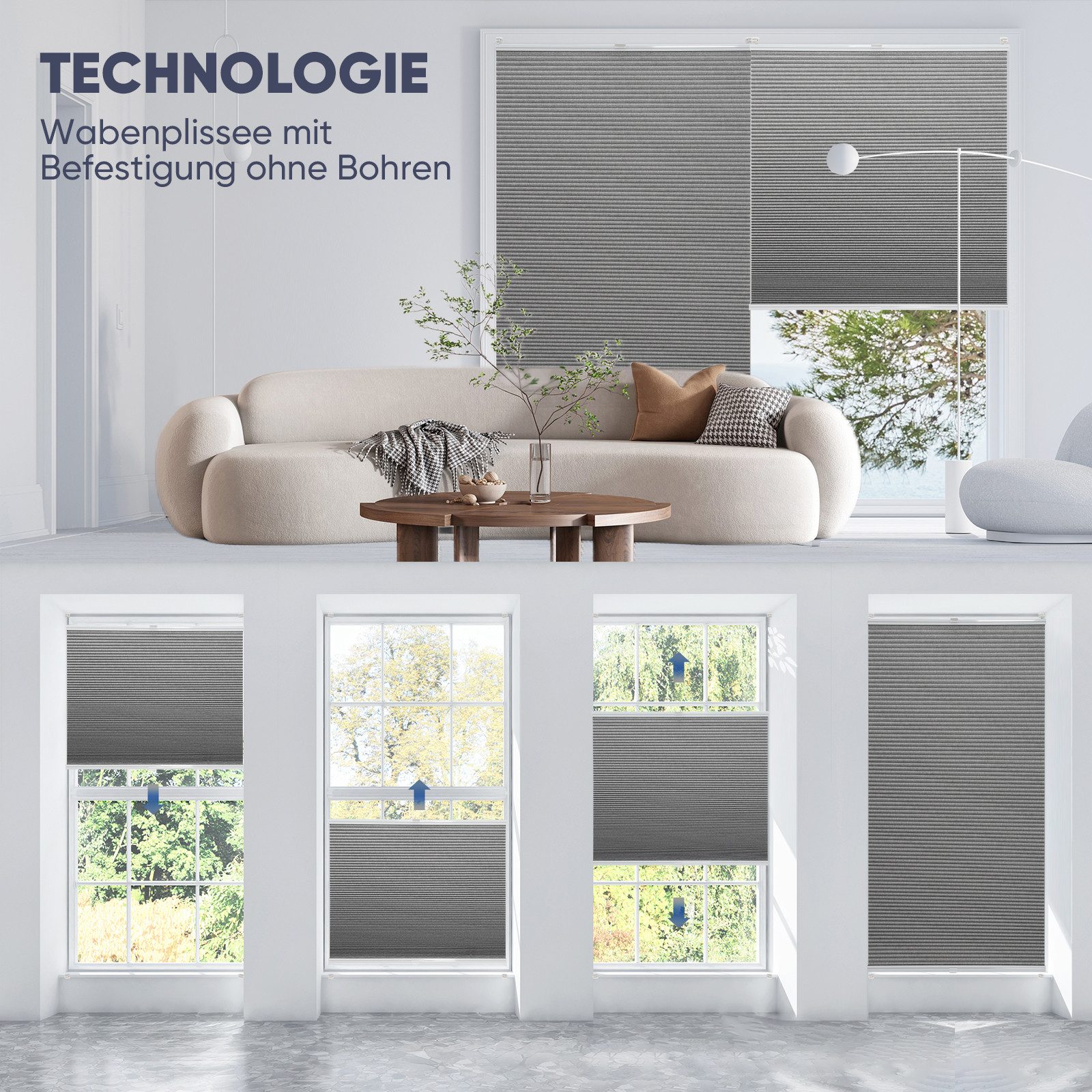Sekey Wabenplissee Plissee ohne Bohren Verdunkelung Rollo 100% verdunkelnd günstig online kaufen