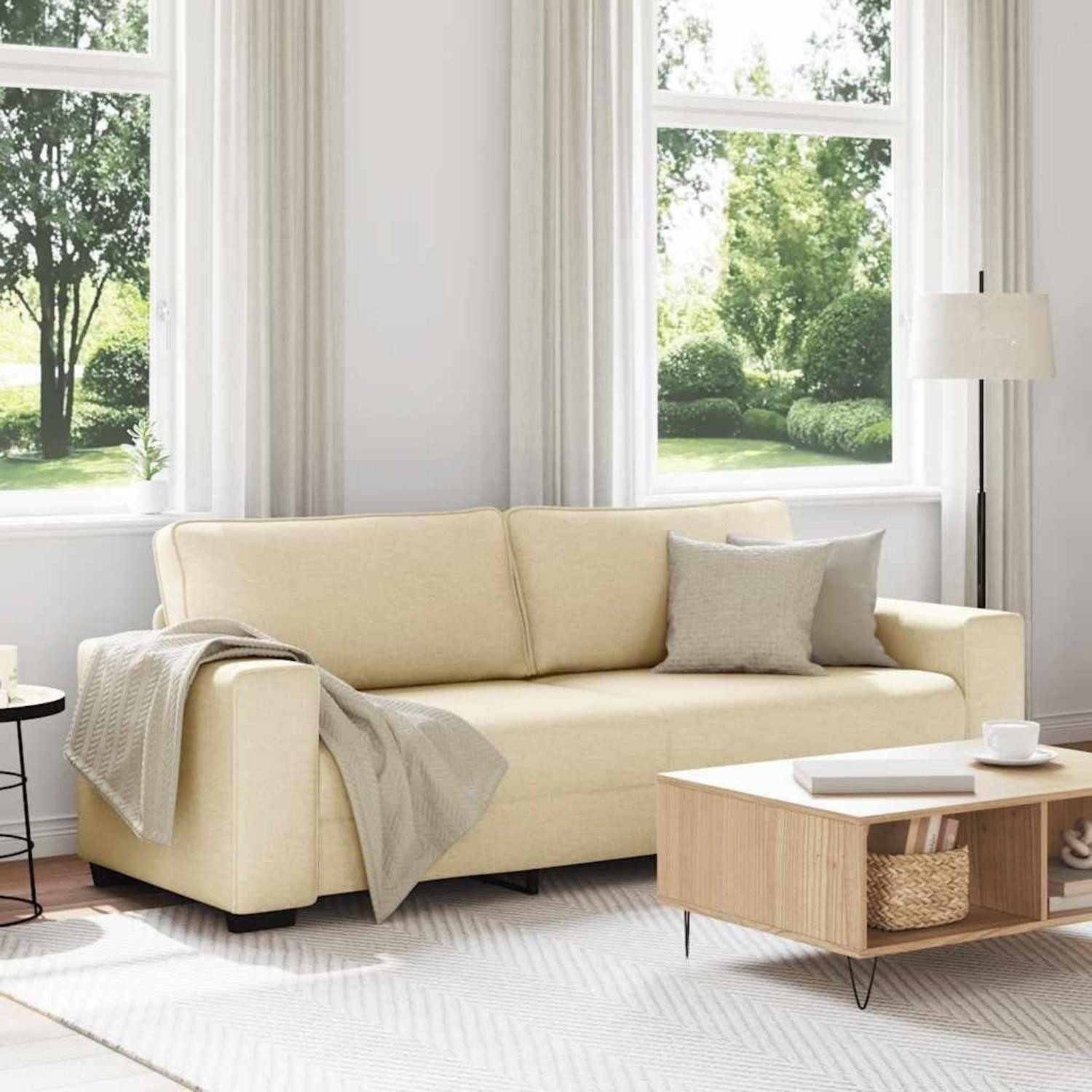 LuxusKollektion 3-Sitzer Sofa 3 Sitzer Stoff Sitzkissen Rückenkissen 180 cm Creme