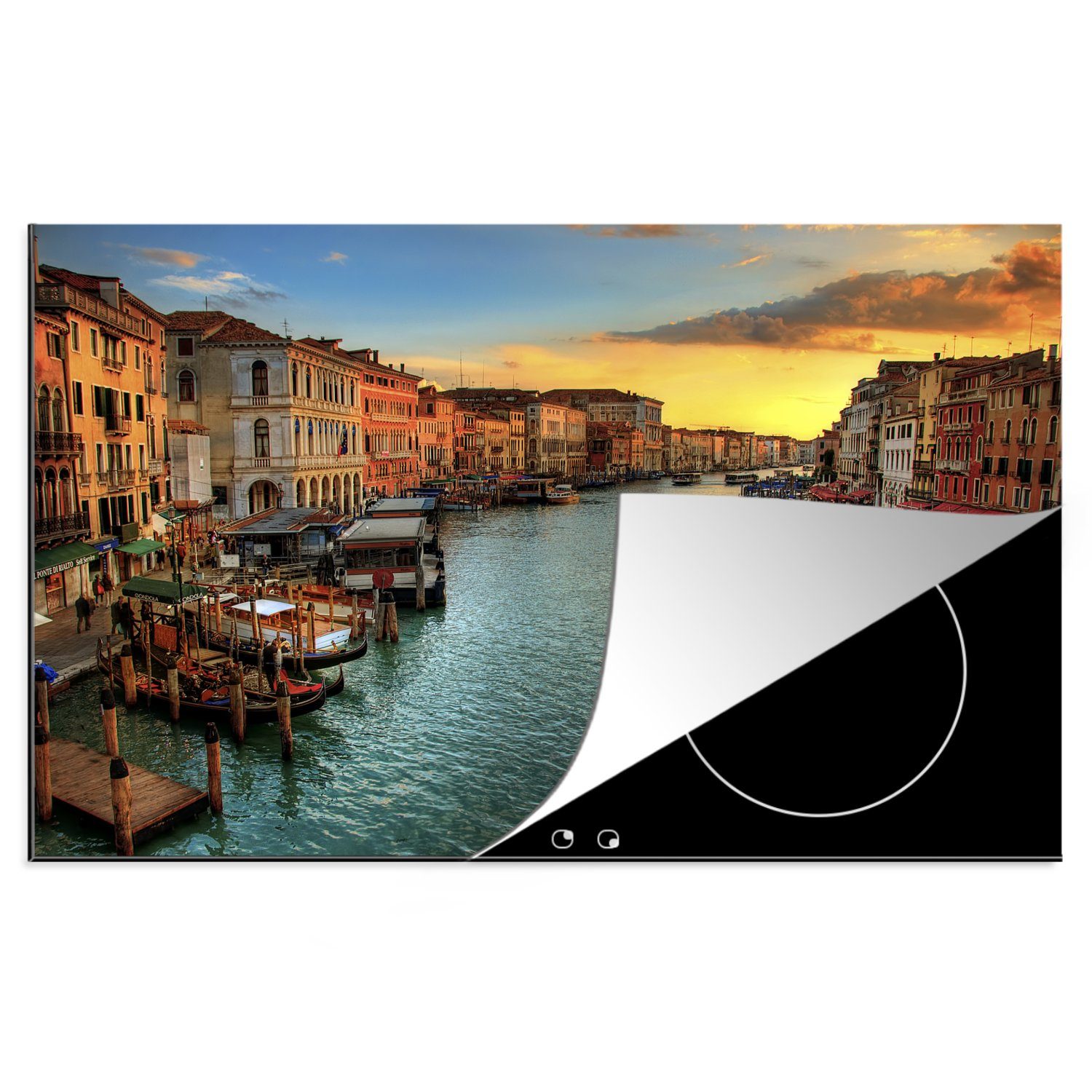 tlg), - Induktionskochfeld MuchoWow Sonnenuntergang die - (1 81x52 cm, küche, Schutz Vinyl, Herdblende-/Abdeckplatte für Ceranfeldabdeckung Venedig Italien,