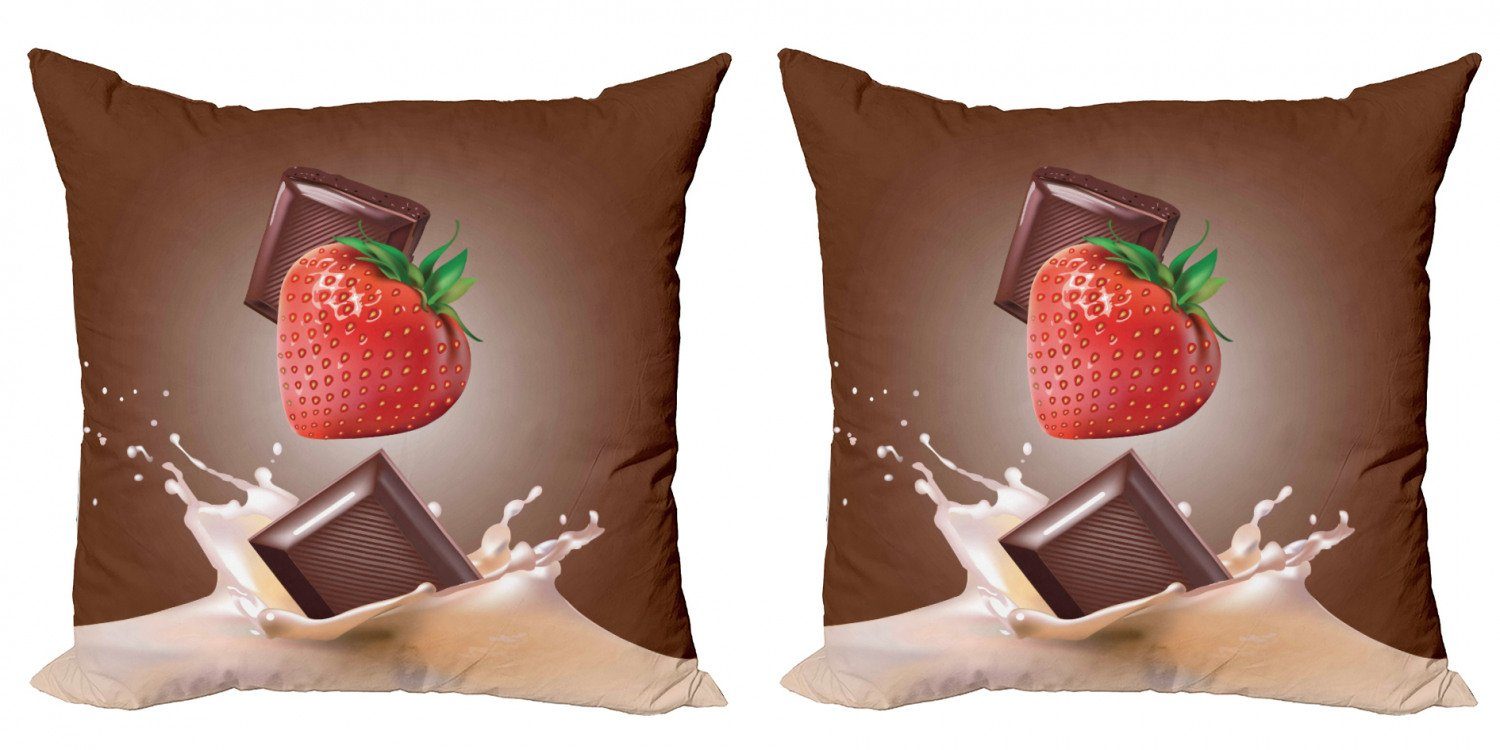 Abakuhaus Digitaldruck, Obst Modern Erdbeerschokolade (2 Doppelseitiger Stück), Kissenbezüge Accent