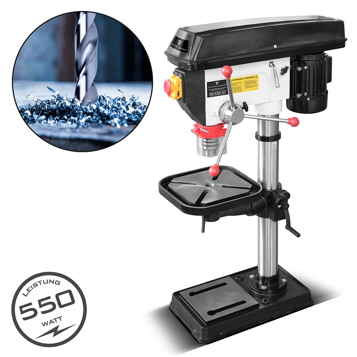 STAHLWERK Säulenbohrmaschine BD-550 ST Säulenbohrmaschine 550W Leistung 200-2.800U/min Ø 16 mm