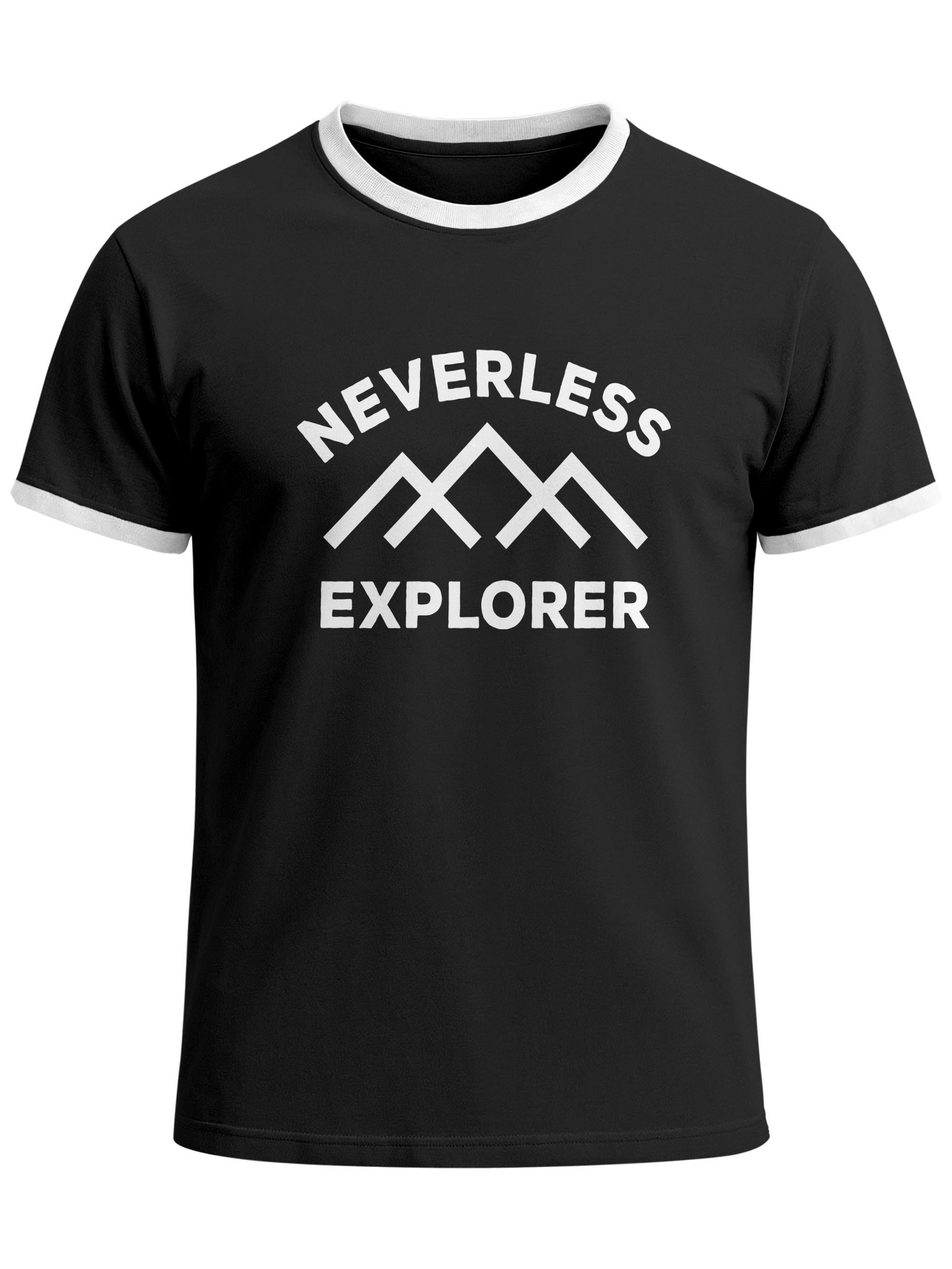 Neverless Print-Shirt Herren T-Shirt Retro Kontrastbund - Design NVLS Explorer - Printshirt mit Print