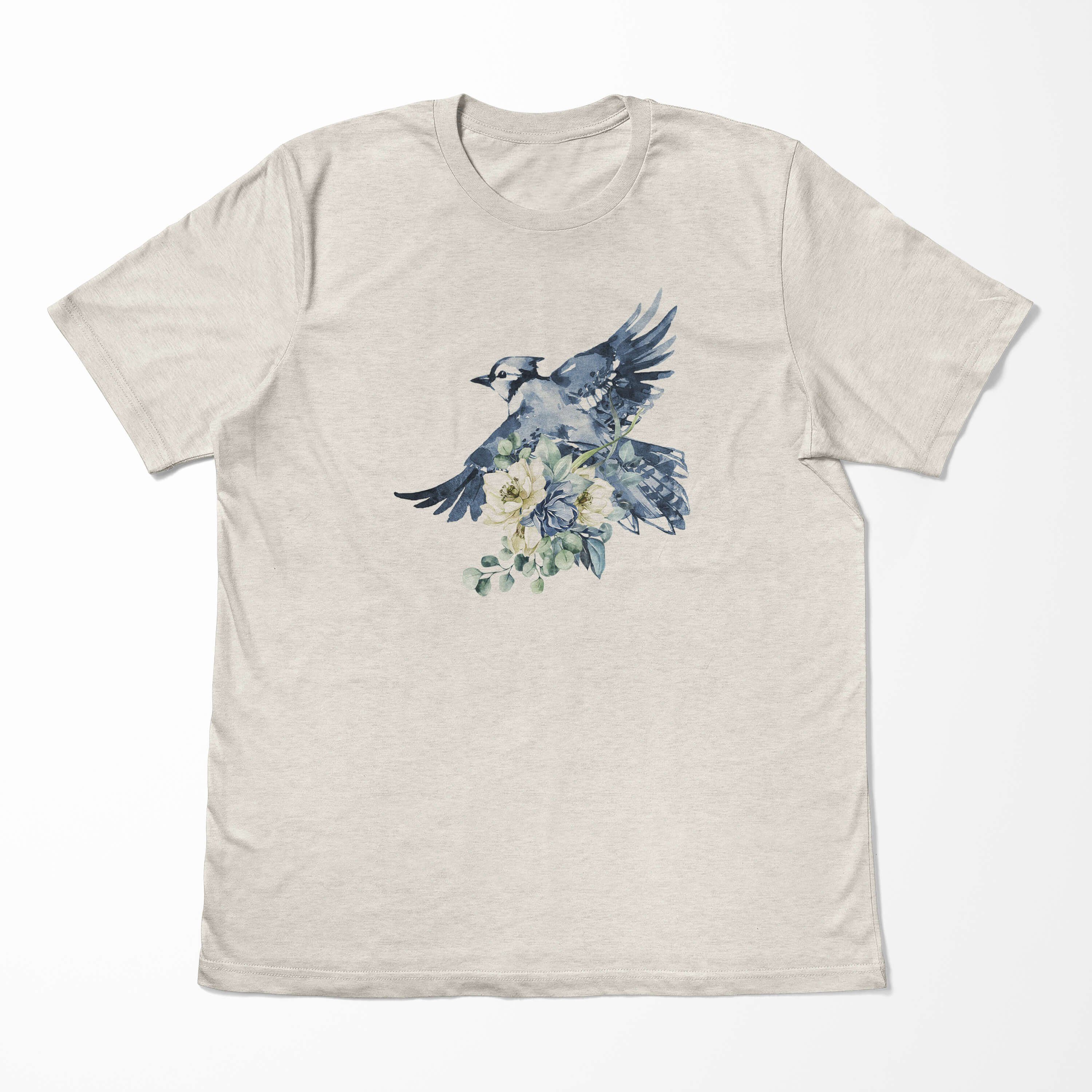 Ökomode Blau Bio-Baumwolle Shirt Nachhaltig Art T-Shirt Far Organic Aquarell Sinus kleiner Herren Vogel (1-tlg) Motiv T-Shirt